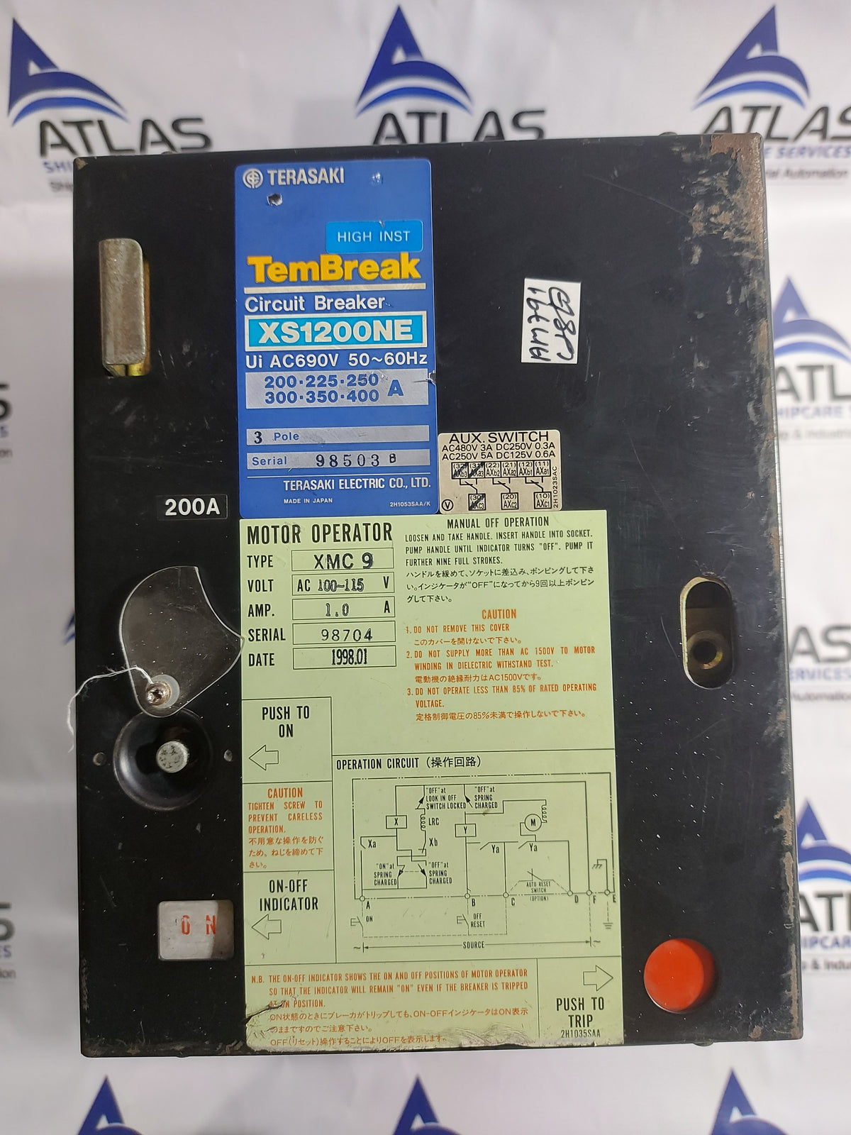 TERASAKI XS1200NE TEMBREAK CIRCUIT BREAKER 400A 3POLE WITH XCU1S MOTOR OPERATOR