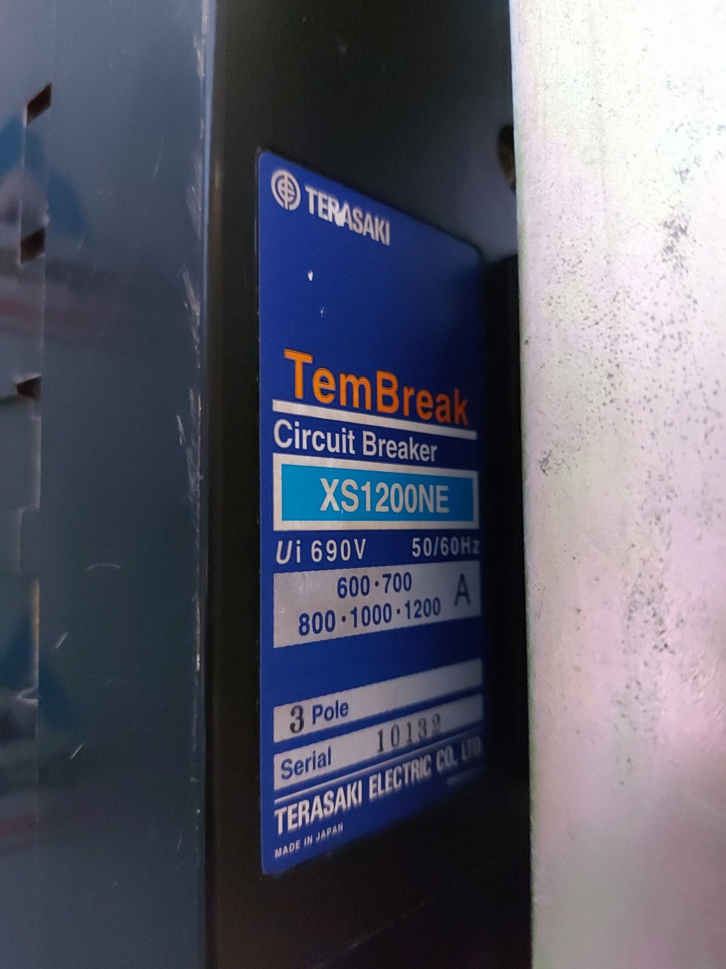 TERASAKI XS1200NE TEMBREAK CIRCUIT BREAKER AC690V 1200A