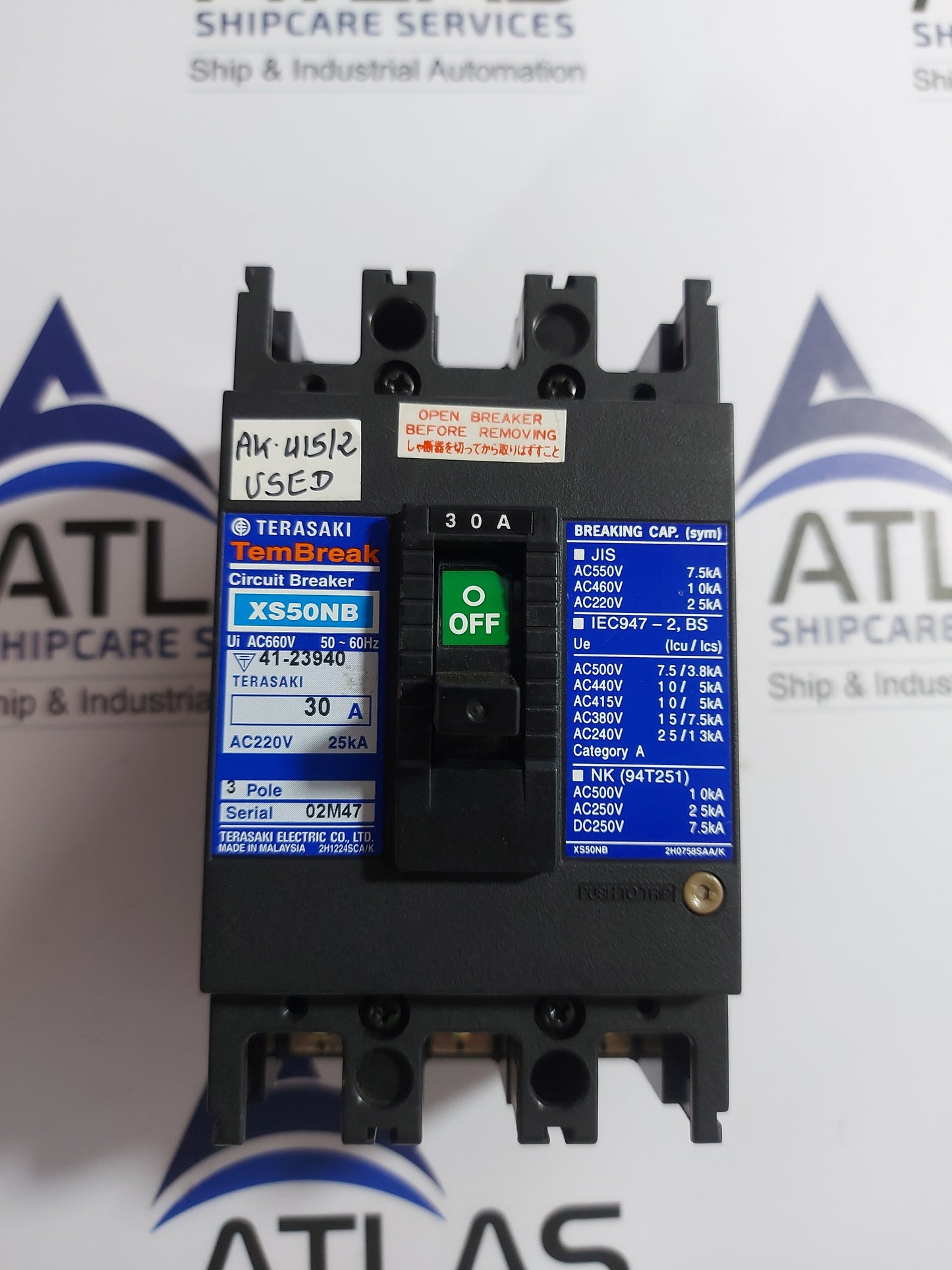 TERASAKI XS50NB TEMBREAK CIRCUIT BREAKER 3 POLE 30A