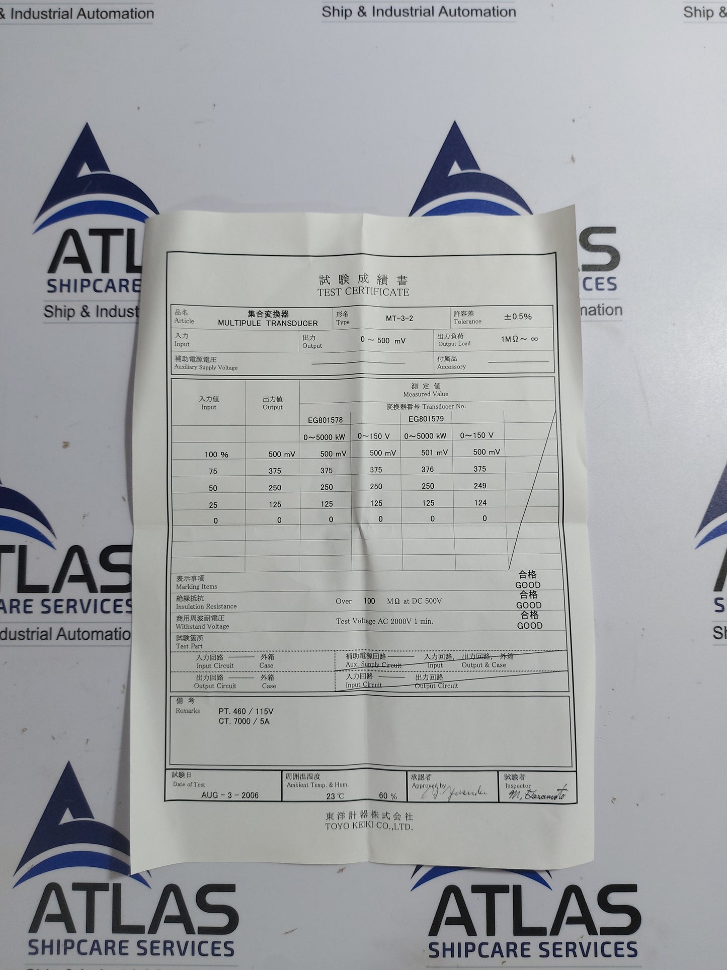 TOYO KEIKI MT-3-2 MULTIPLE TRANSDUCER
