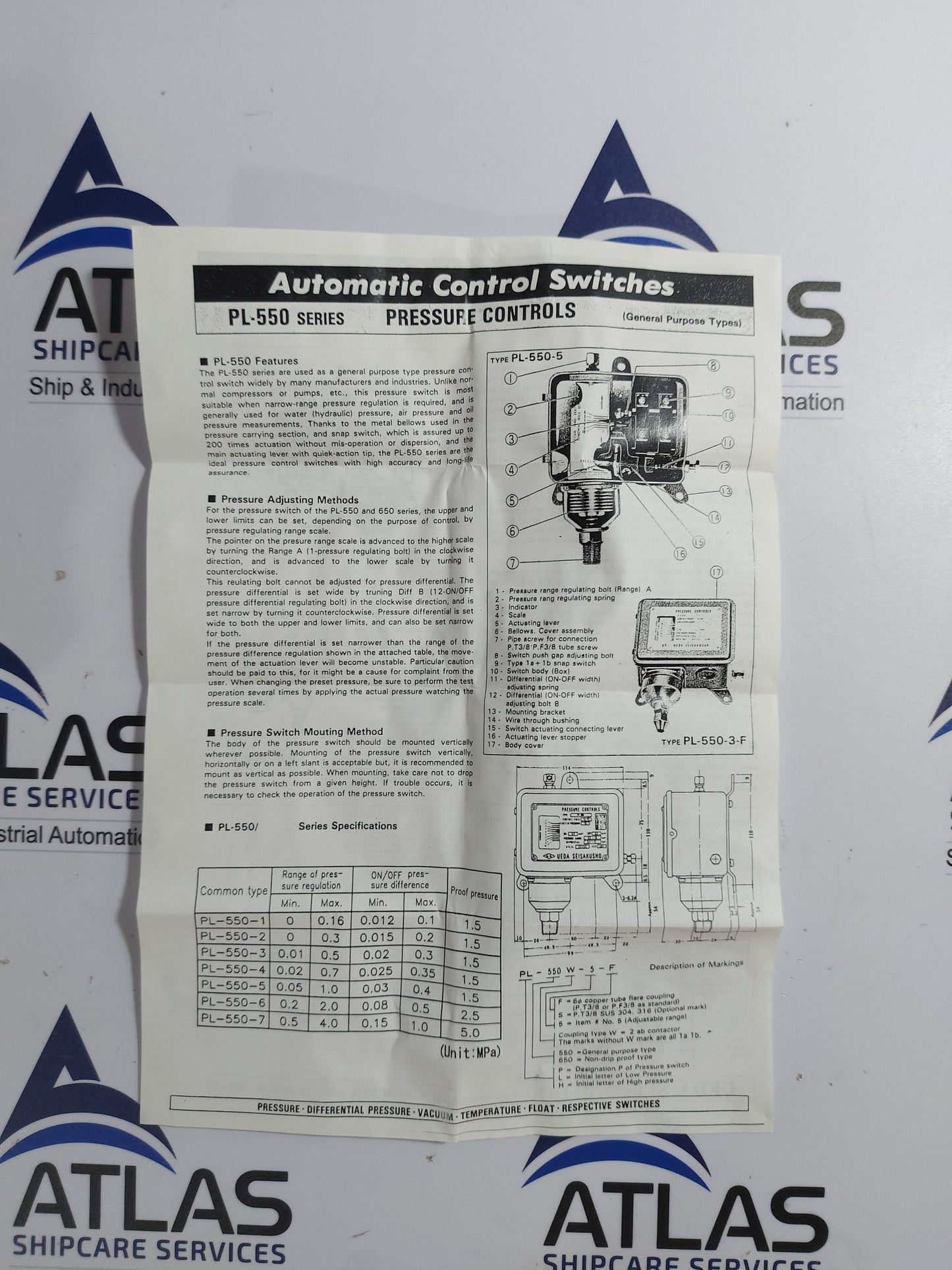 UEDA SEISAKUSHO PL-650W-5-R3B PRESSURE CONTROL SWITCH
