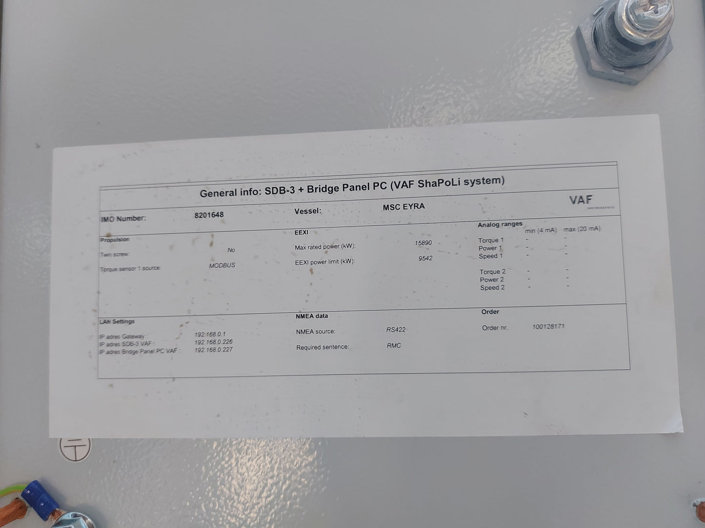 VAF INSTRUMENTS SDB-3 CONTROL PANEL