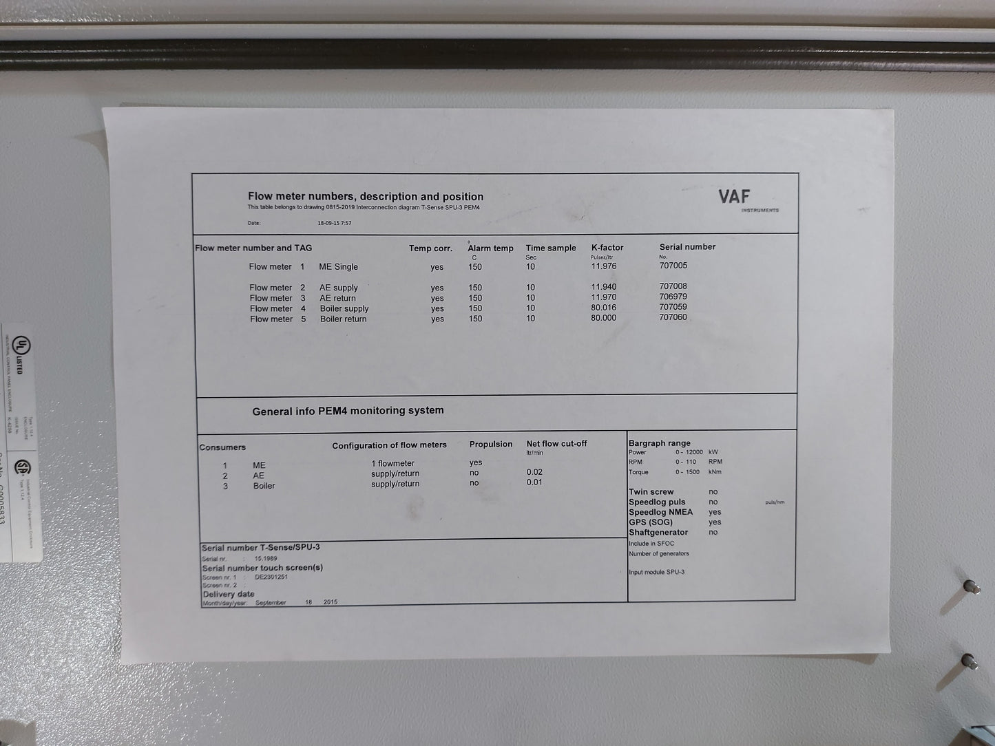 VAF INSTRUMENTS SPU-3 TORQUE MEASURING SYSTEM