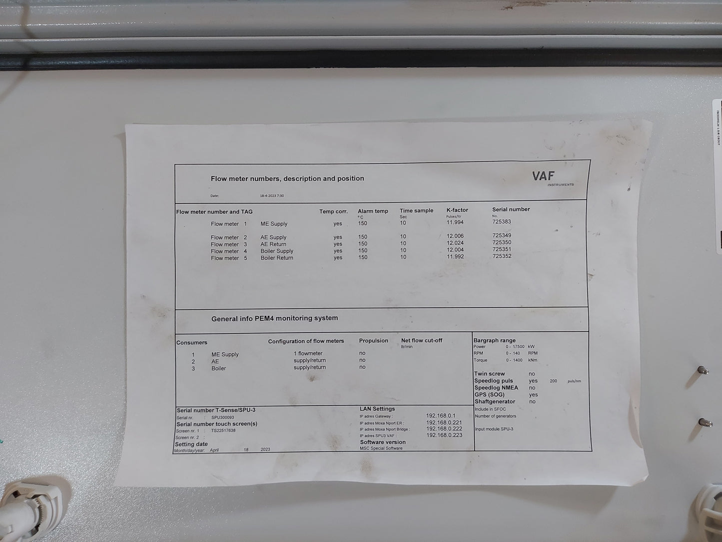 VAF INSTRUMENTS SPU-3 TORQUE MEASURING SYSTEM