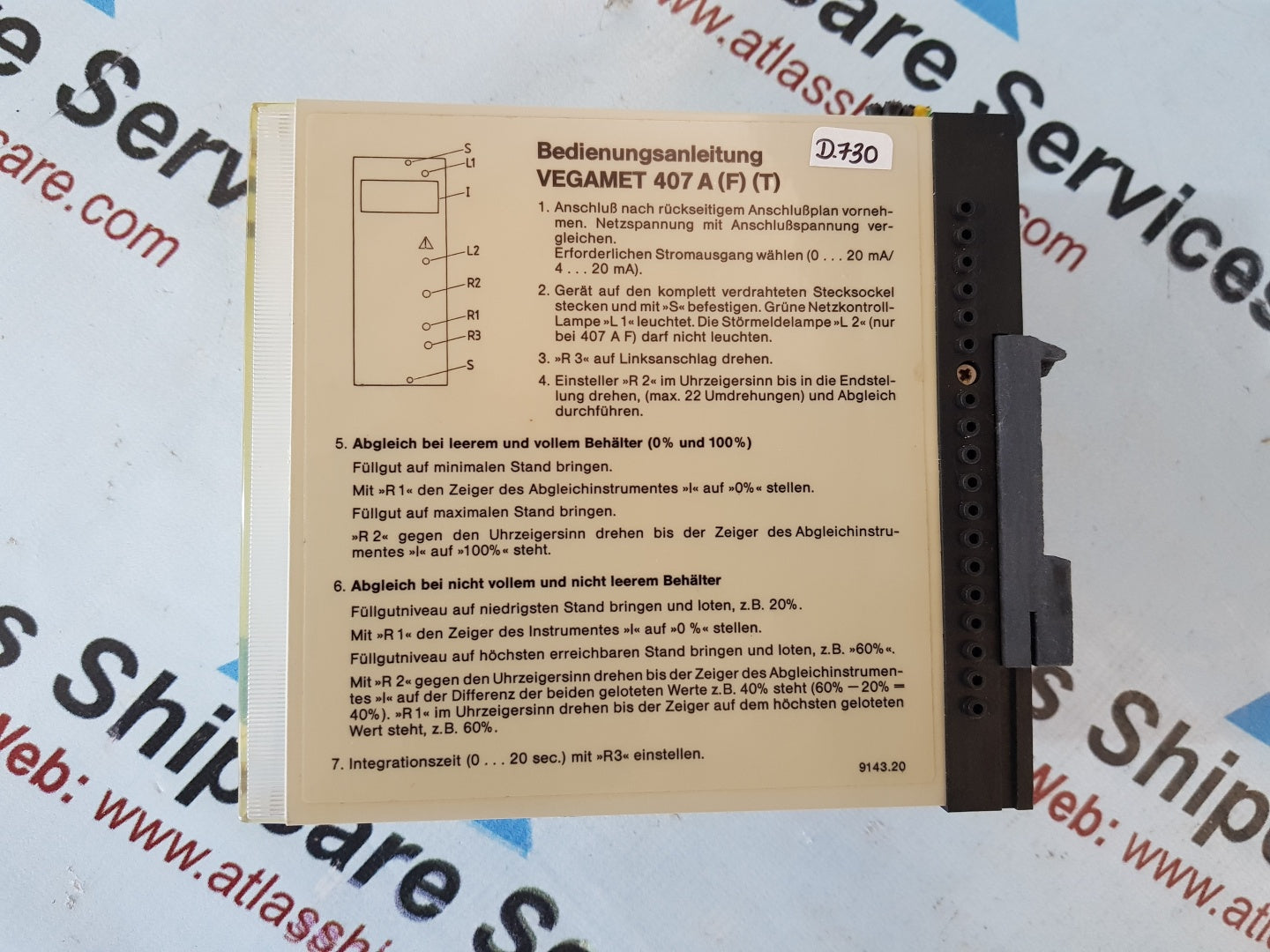 VEGAMET 407 AF 441 B LEVEL REMOTE INDICATOR