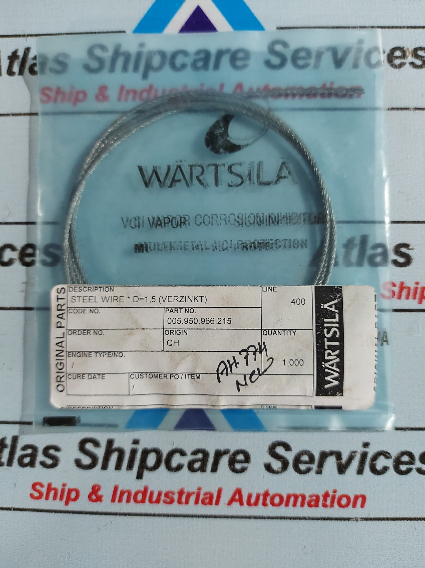 WARTSILA 005.950.966.215 STEEL WIRE *D=15(VERZINKT)