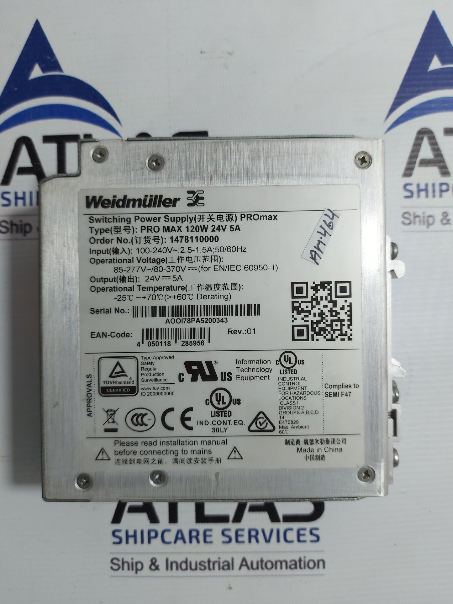 WEIDMULLER 147810000 SWITCHING POWER SUPPLY PRO MAX 120W 24V 5A