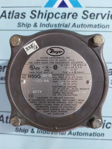 DWYER 1950G ATEX DIFFERENTIAL PRESSURE SWITCH