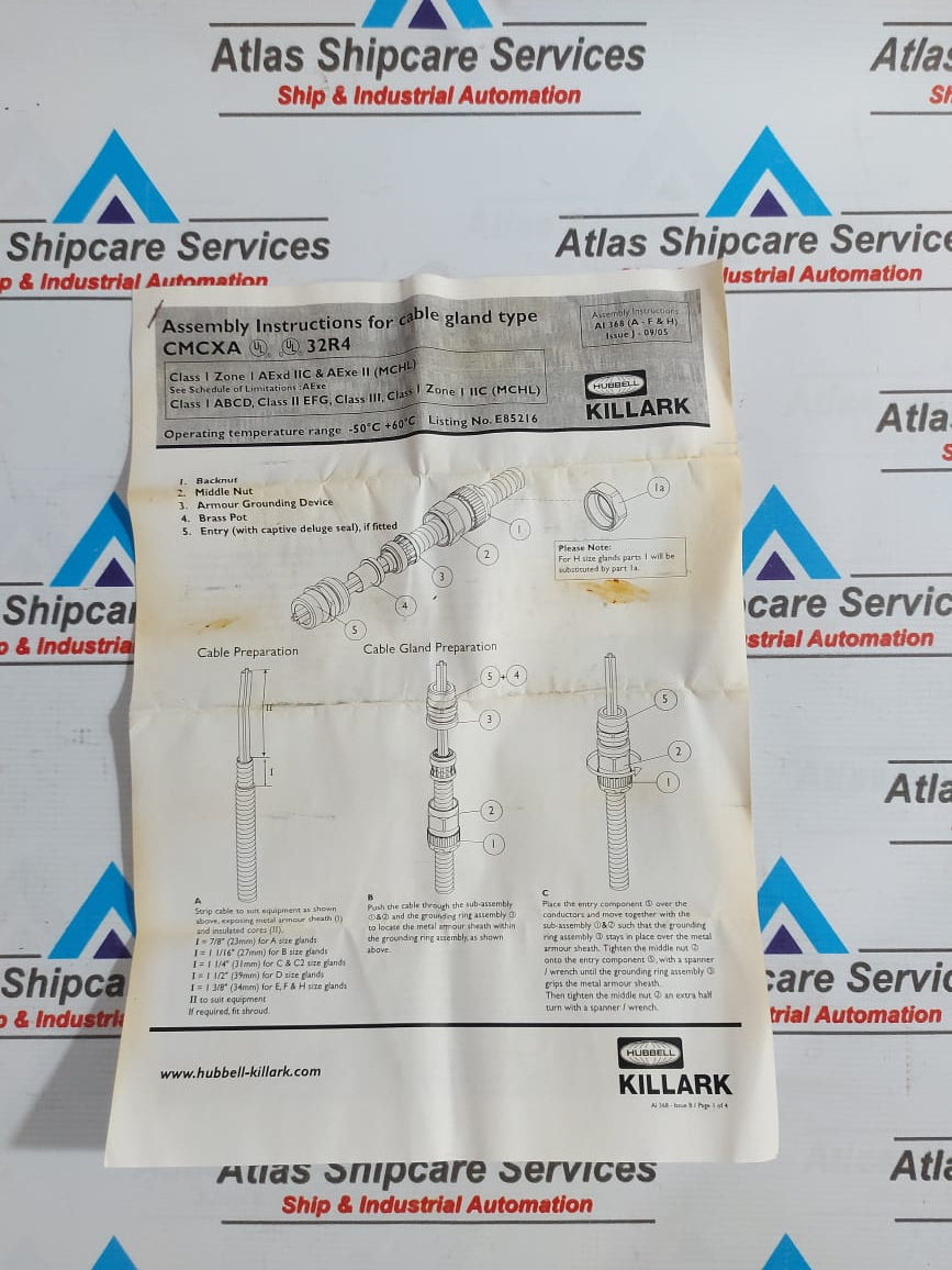 HUBBELL KILLARK CMCXAA050 CABLE GLAND FOR METAL CLAD CABLE NPT SIZE 1/2"