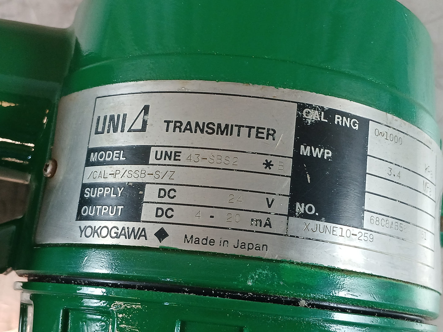 YOKOGAWA UNI UNE43-SBS2*B PRESSURE TRANSMITTER 24V 4-20mA