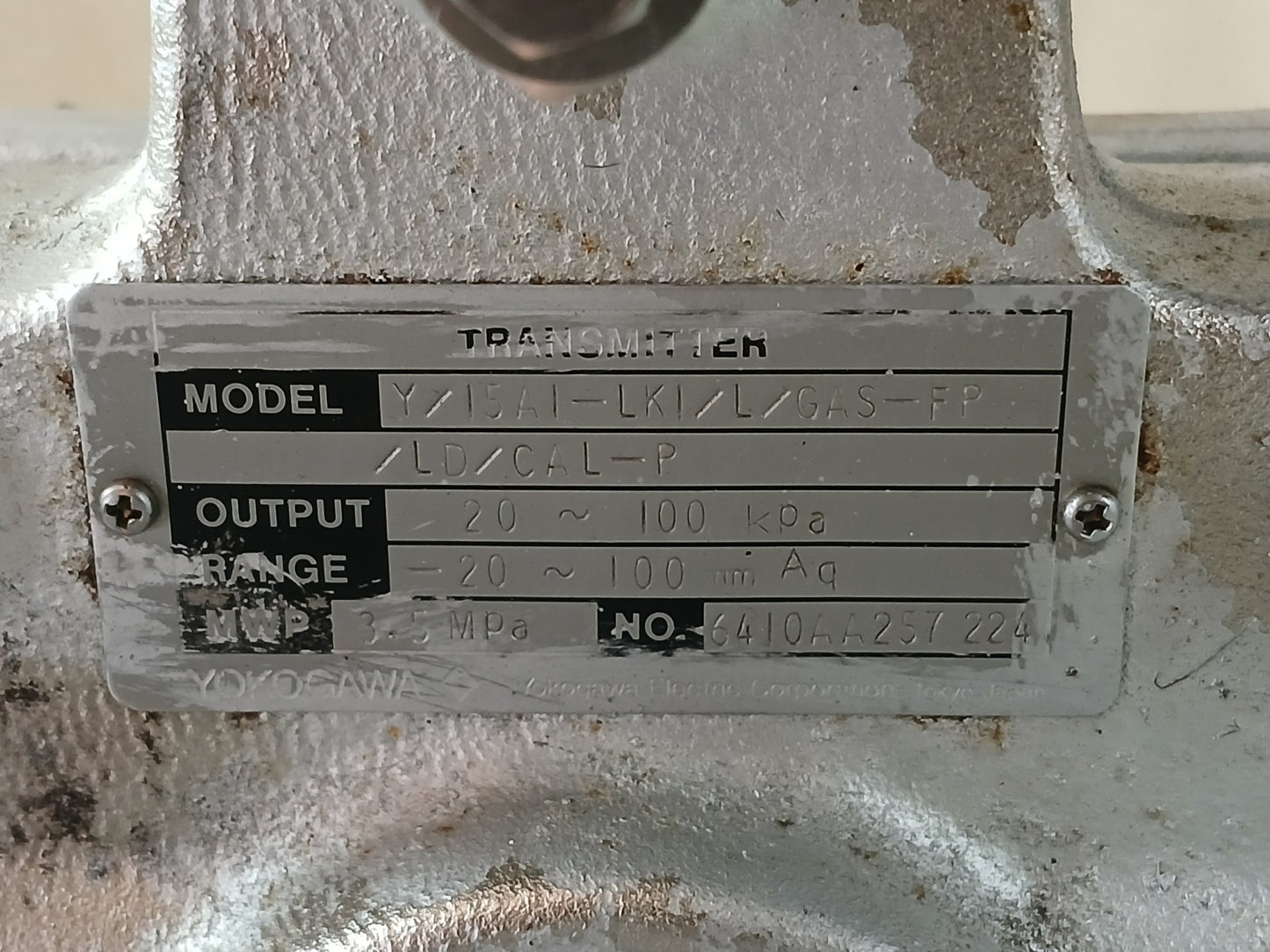 YOKOGAWA Y/15A1-LK1/L/GAS-FP/LD/CAL-P PNEUMATIC PRESSURE TRANSMITTER 3.5 Mpa