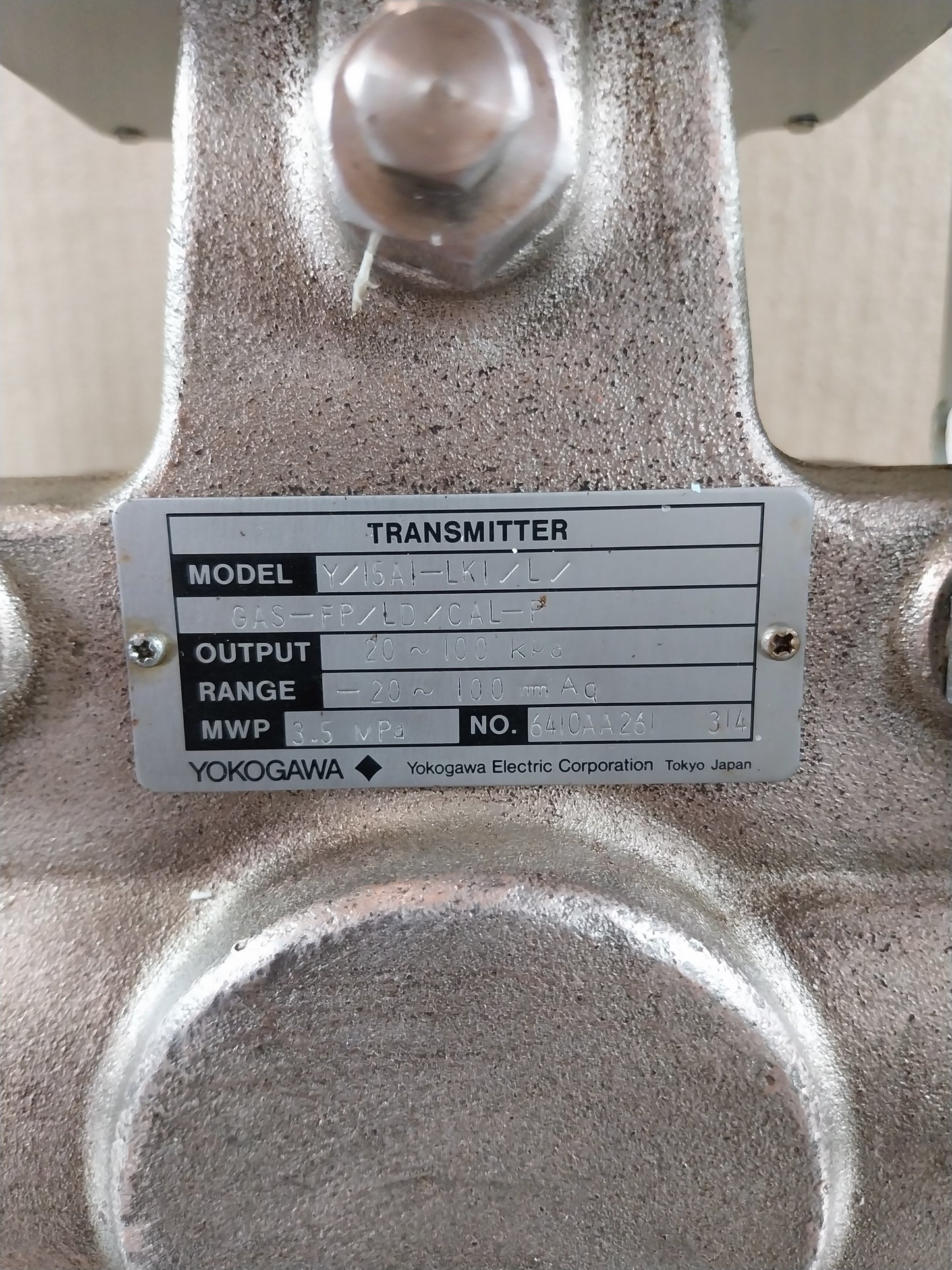 YOKOGAWA Y/15A1-LK1/L/GAS-FP/LD/CAL-P PNEUMATIC PRESSURE TRANSMITTER