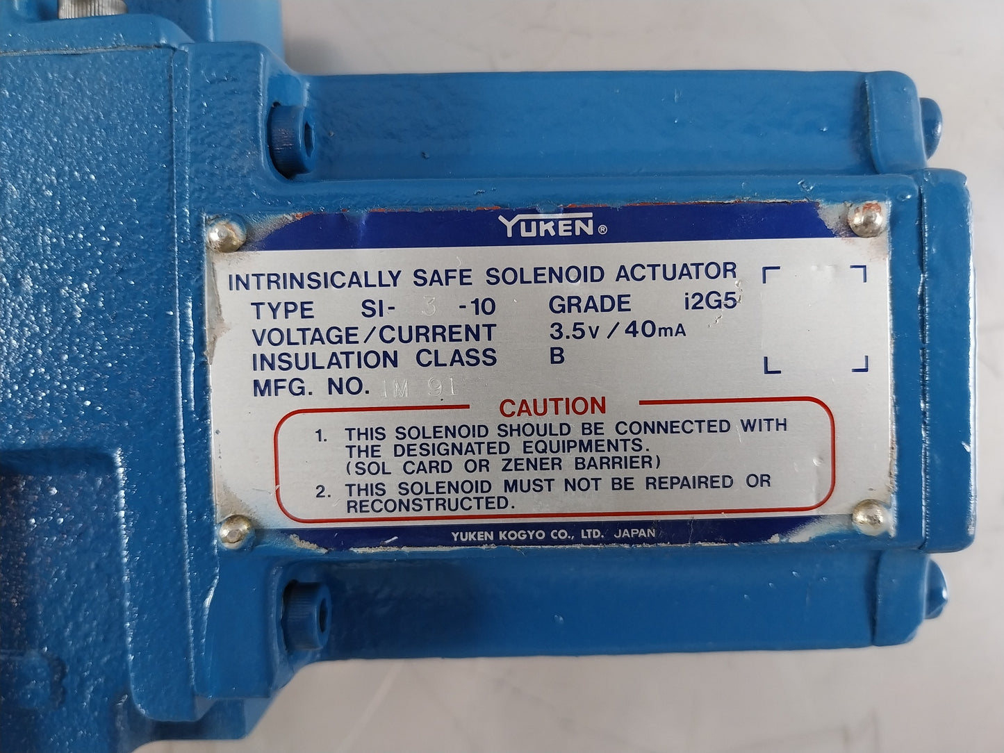 YUKEN ISDSG-01-3C4-10 INTRINSICALLY SAFE SOLENOID ACTUATOR