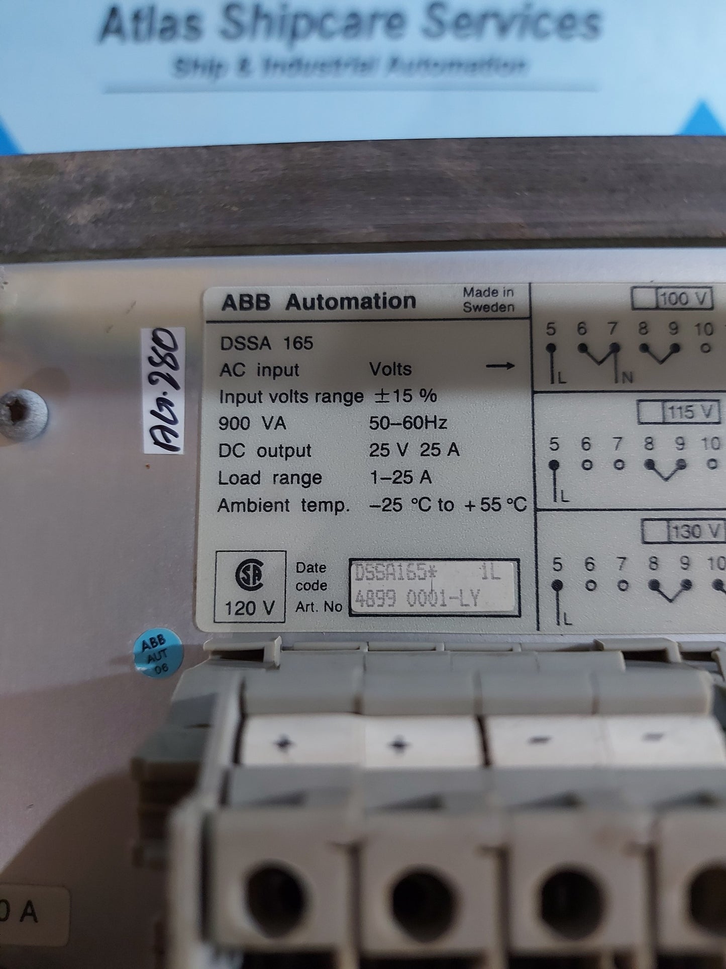 ABB DSSA 165 POWER SUPPLY DISTRIBUTED SYSTEM AG280