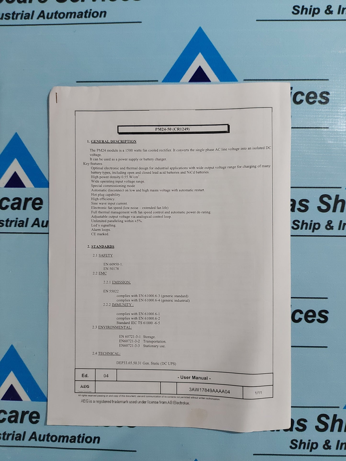 AEG PM24-50 P/N 3AW01249AALB03 CPN-8000023119 REV.01 SWITCH MODE POWER SUPPLY