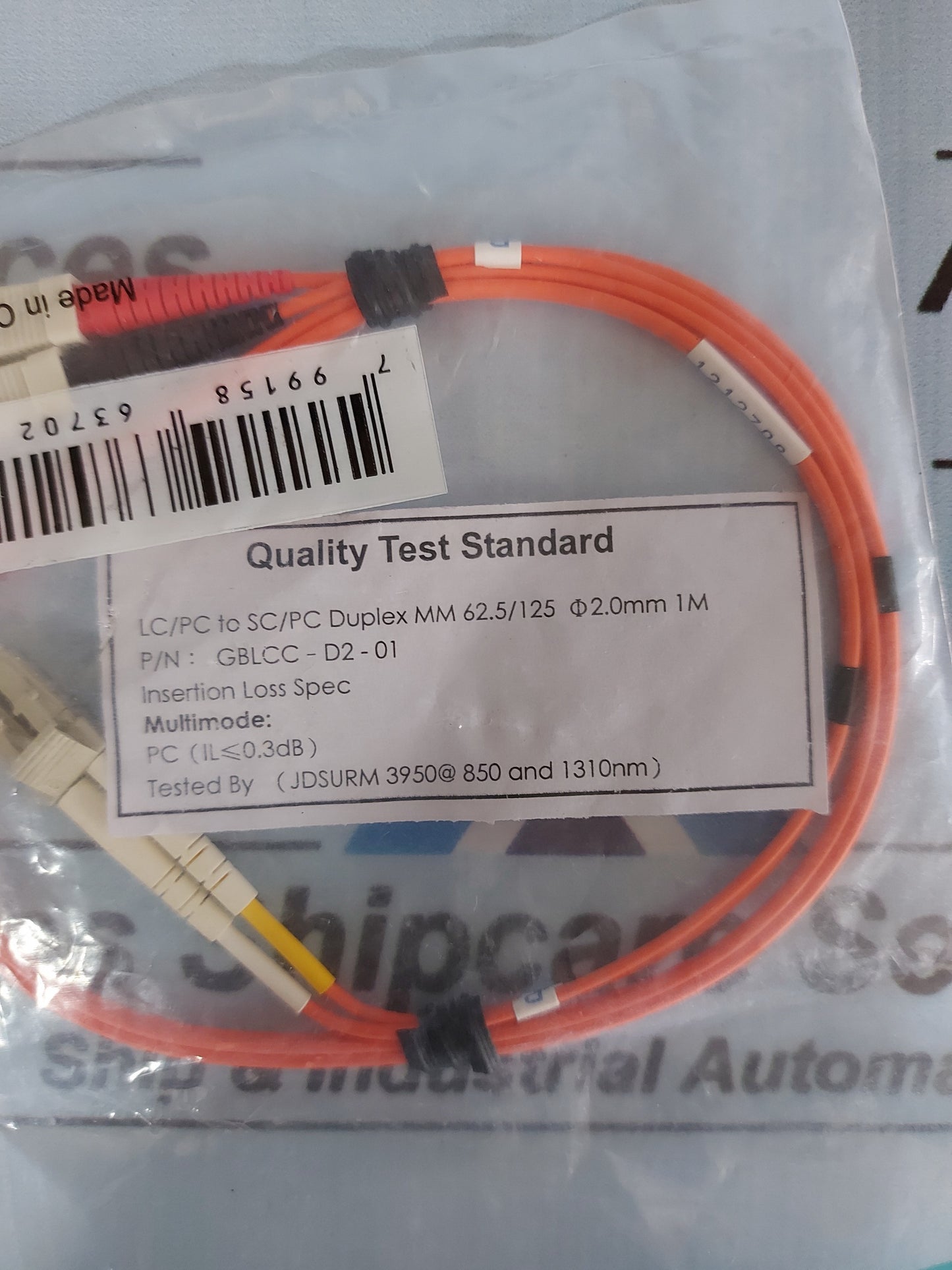 ALLEN TEL PRODUCTS GBLCC-D2-01 FIBER OPTIC PATCHCORD LC TO SC DUPLEX MM 62.5/125 2.00mm