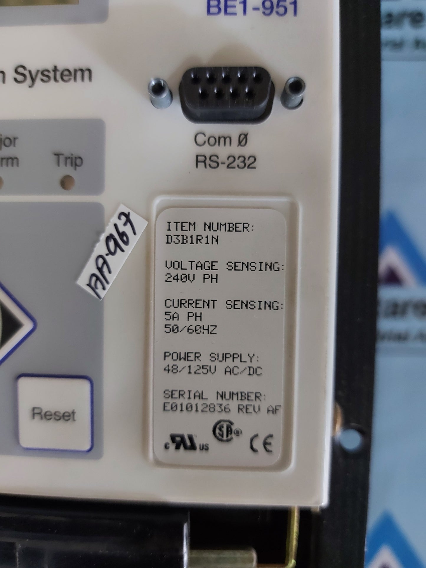 BASLER ELECTRIC BE1-951 OVERCURRENT PROTECTION SYSTEM