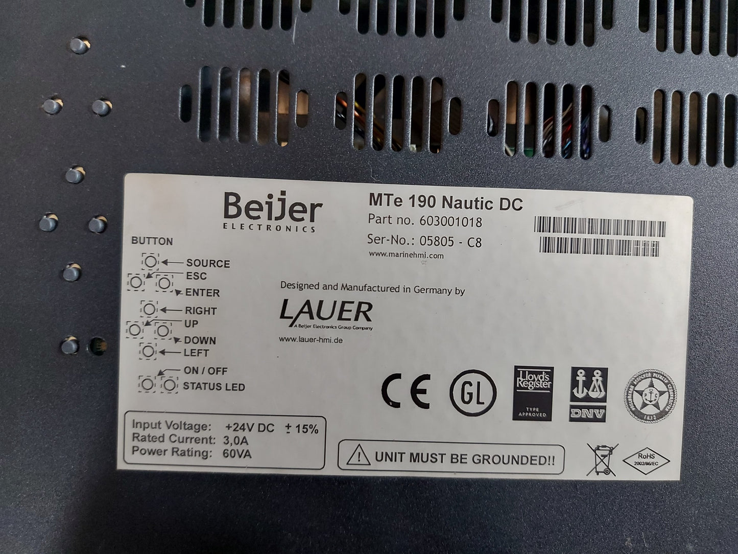 BEIJER ELECTRONICS MTe 190 NAUTIC DC 603001018 HMI AG493