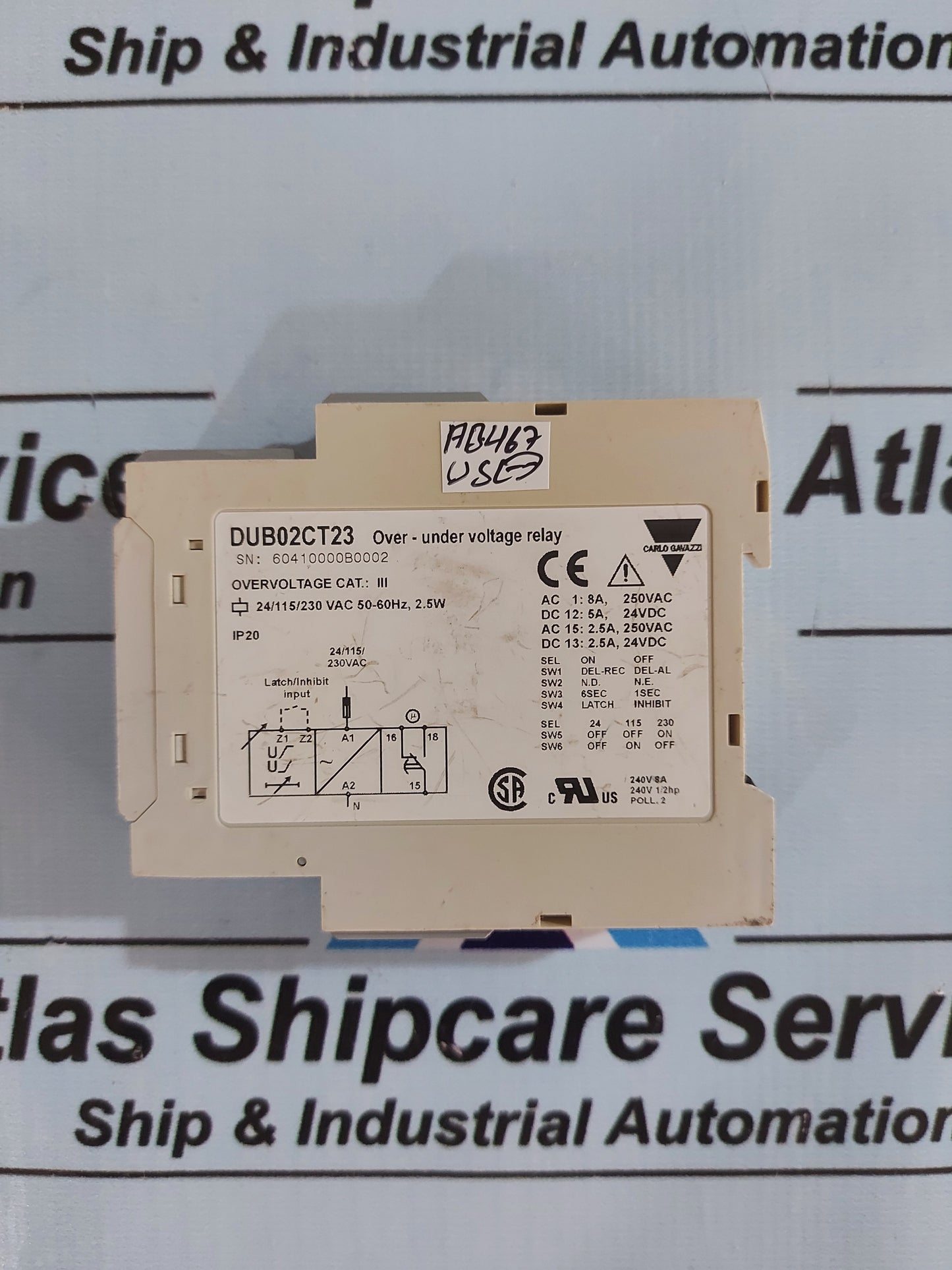 CARLO GAVAZZI DUB02CT23 OVER-UNDER VOLTAGE RELAY