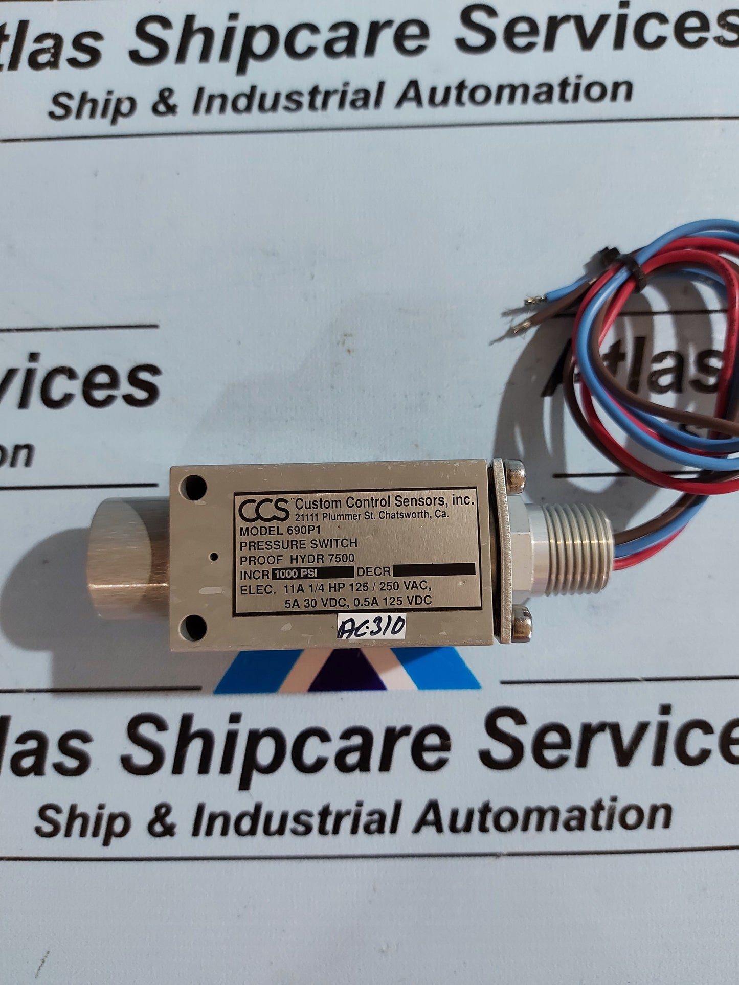 CCS 690P1 CUSTOM CONTROLS SENSORS PRESSURE SWITCH 1000 PSI