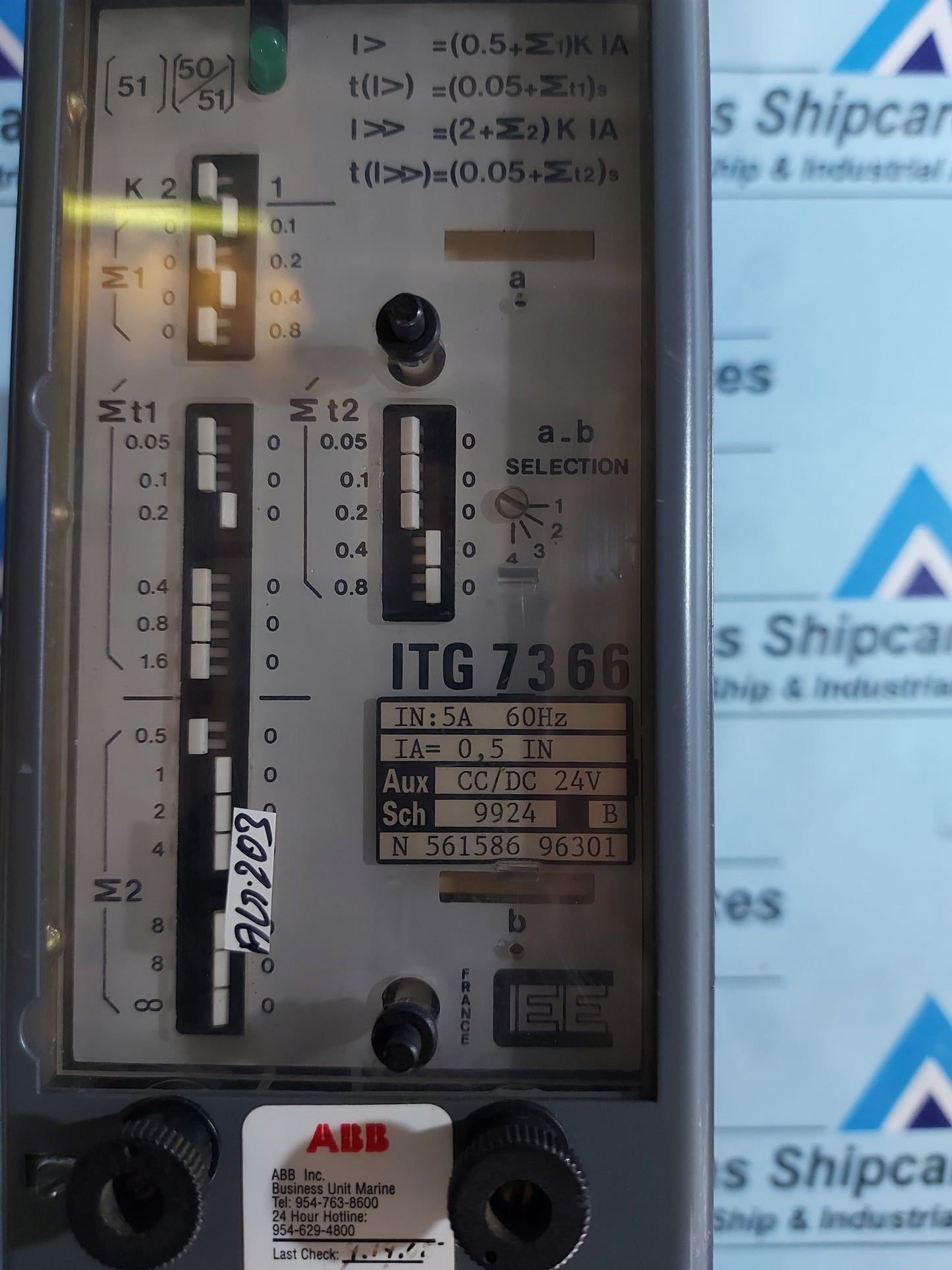 CEE ITG 7366 INVERSE TIME OVERCURRENT RELAY 5A 60Hz AG203