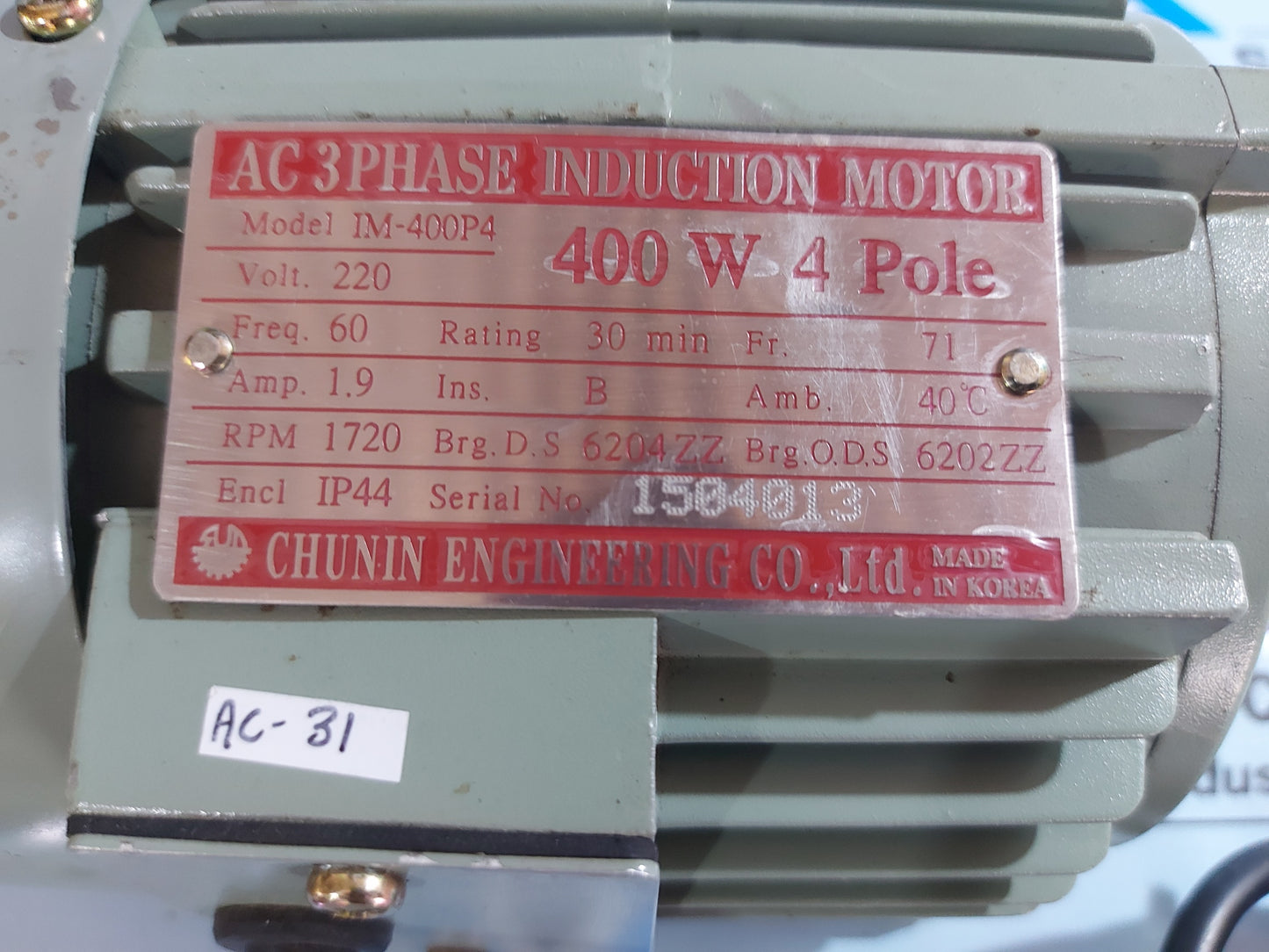 CHUNIN ENGINEERING IM-400P4 AC 3 PHASE INDUCTION MOTOR