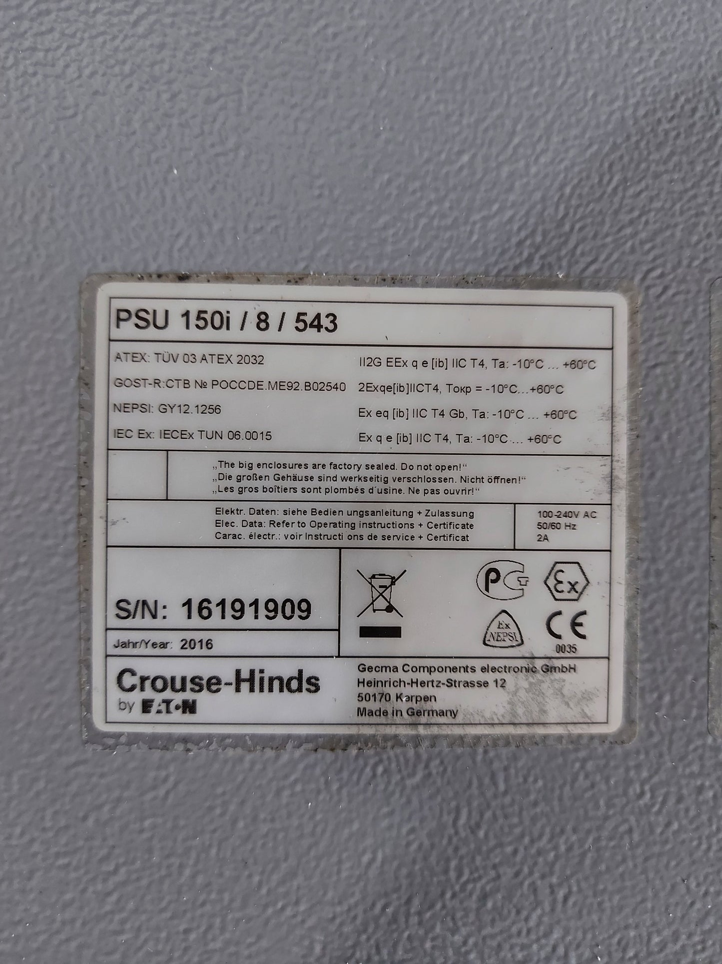 CROUSE-HINDS PSU 150i/8/543