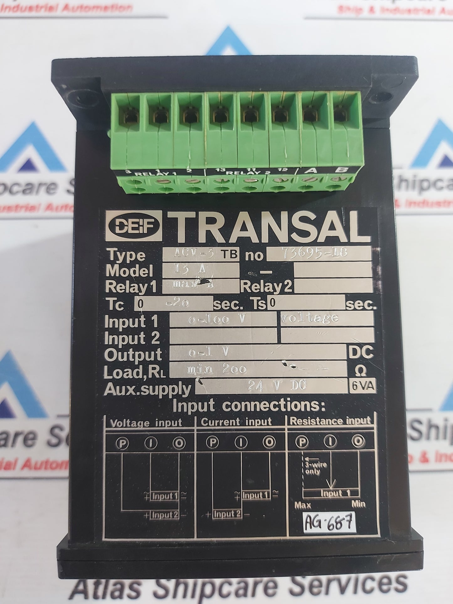 DEIF TRANSAL ACV-3 TB PROTECTION RELAY AND CONTROLLER 73695-18 13 A AG687