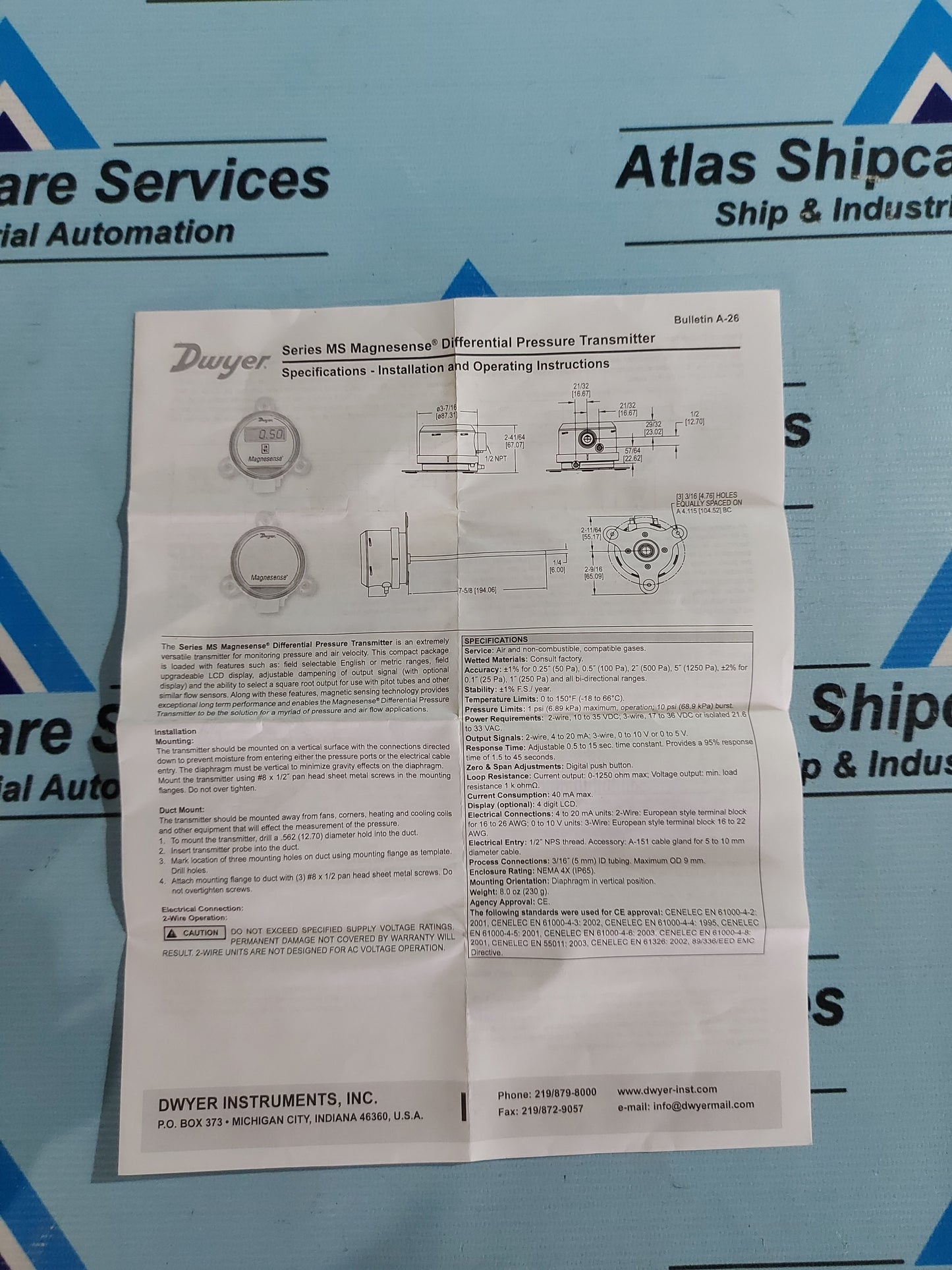 DWYER MS-311 MAGNESENSE DIFFERENTIAL PRESSURE TRANSMITTER