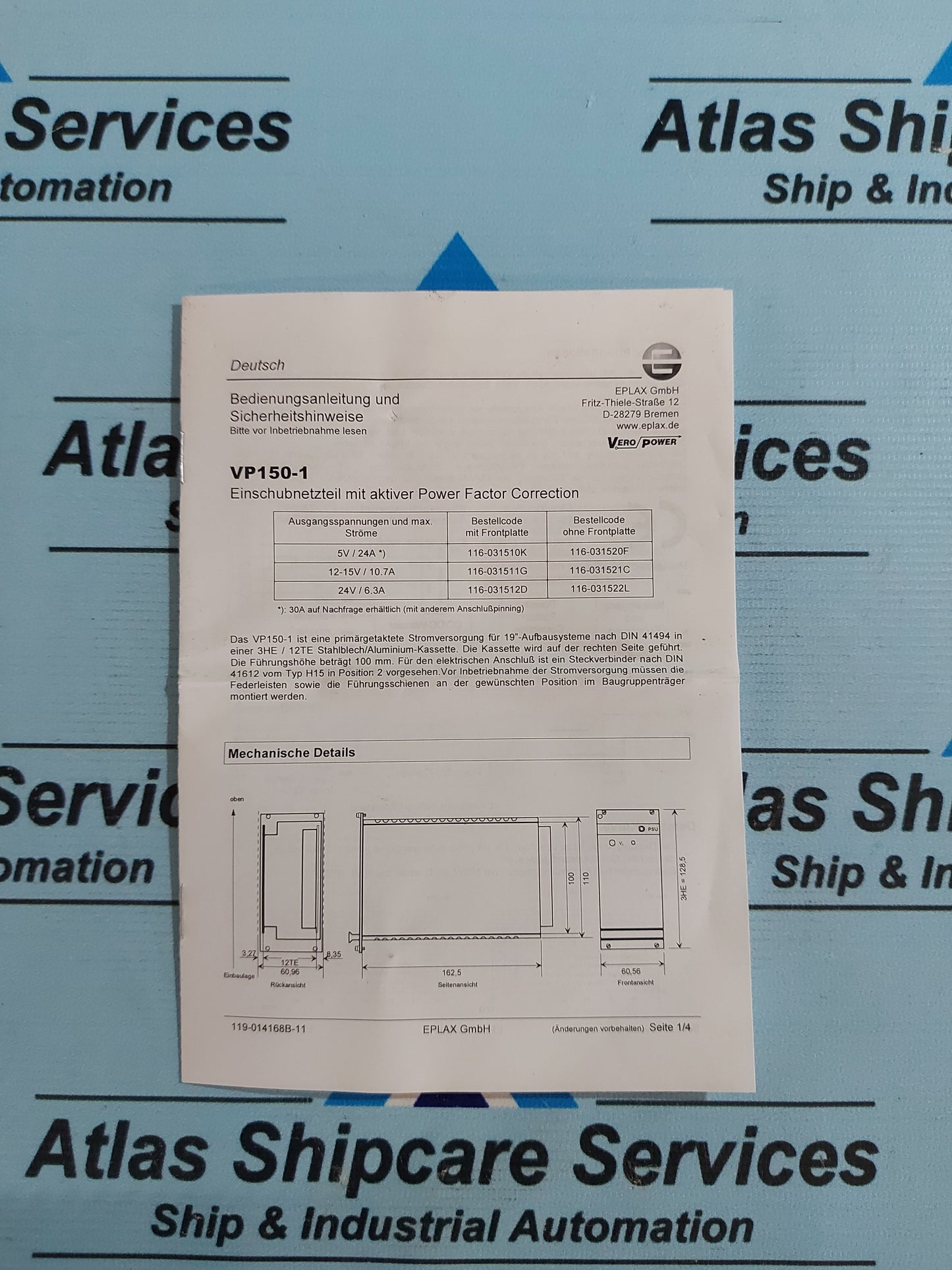 ELPAX VERO VP150-1 116-031512D SWITCH MODE POWER SUPPLY PSU 24V/6,3A