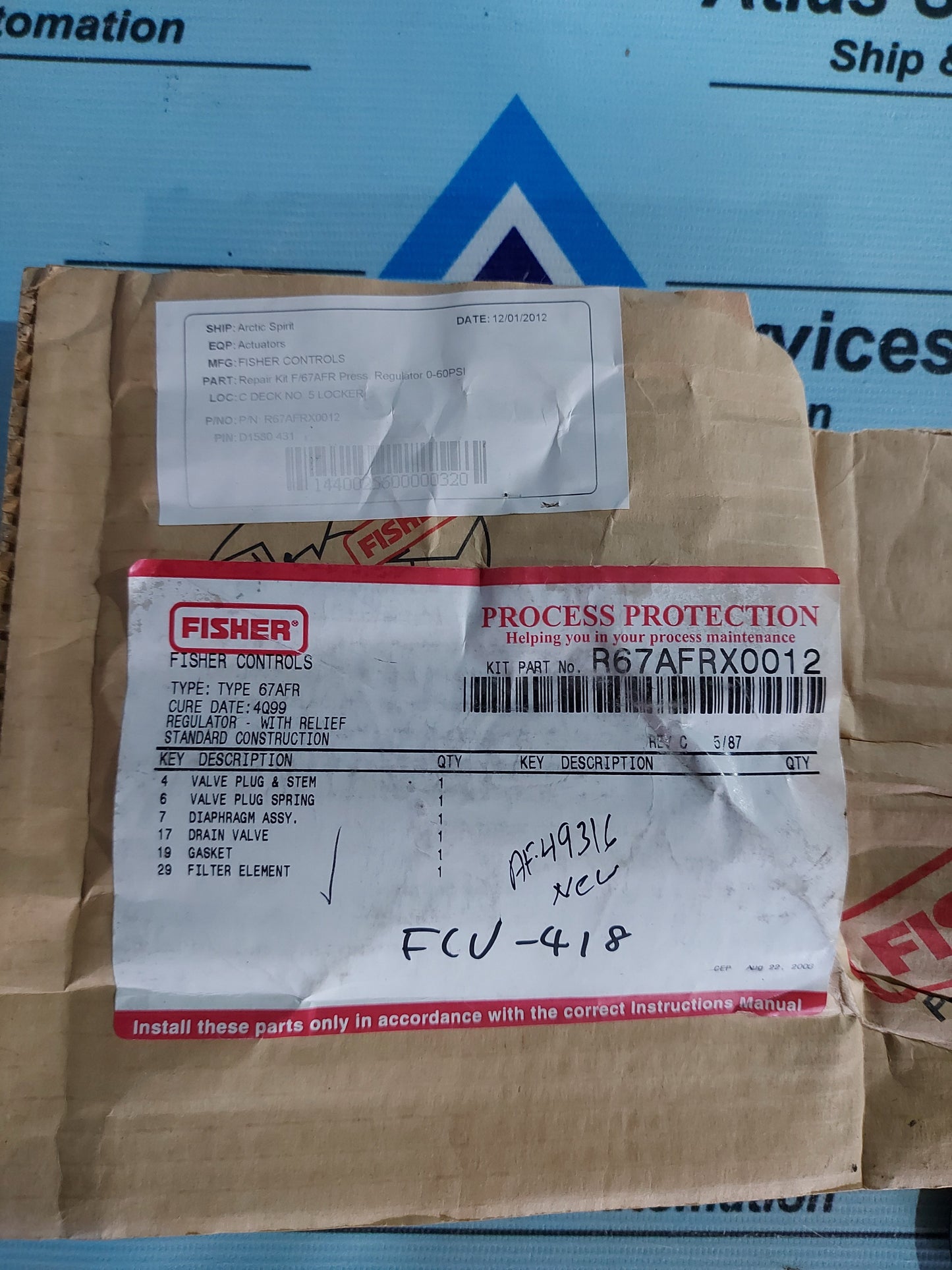 FISHER R67AFRX0012 TYPE 67AFR REGULATOR REPAIR KIT