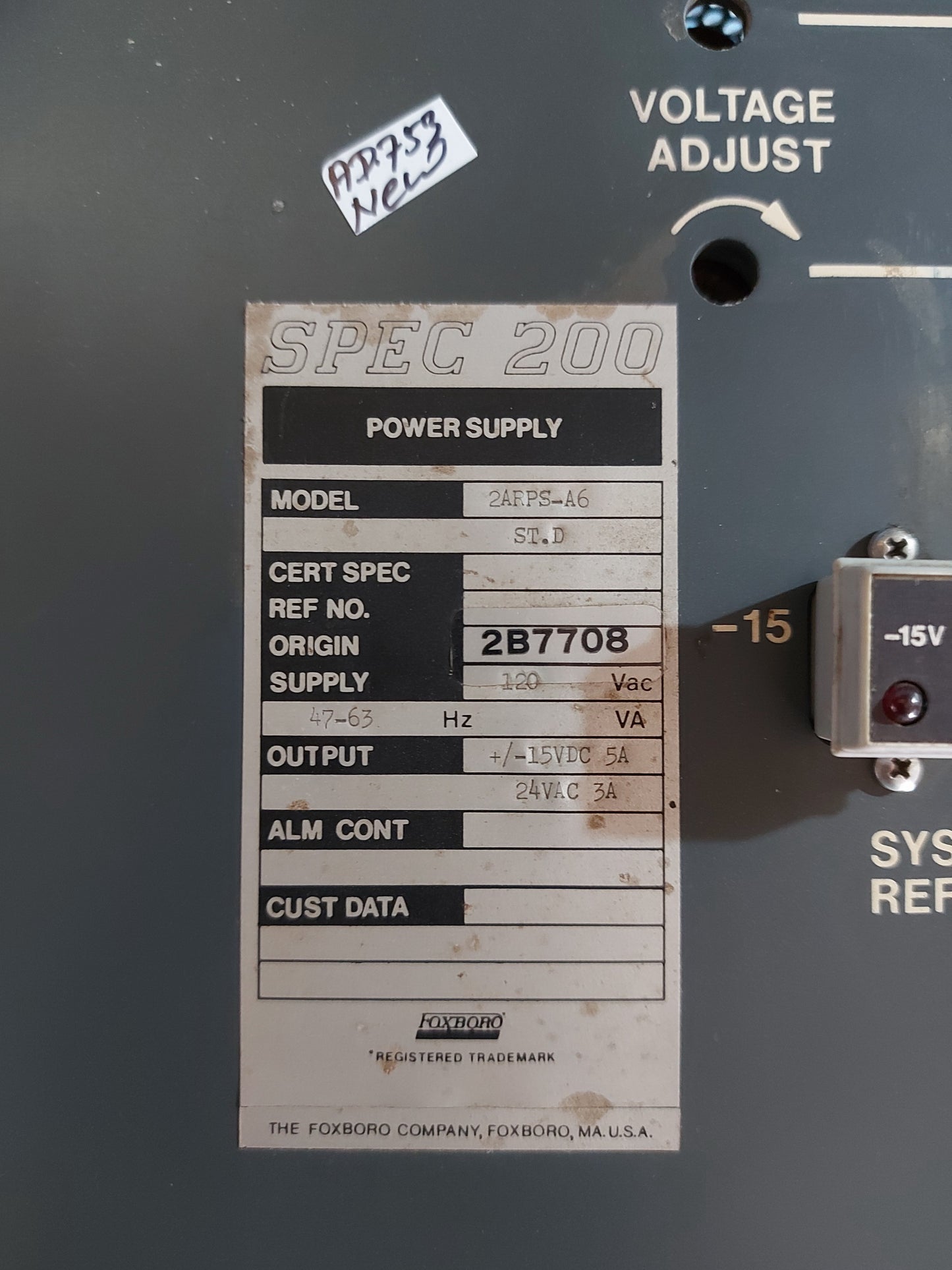 FOXBORO 2ARPS-A6 SPEC 200 POWER SUPPLY