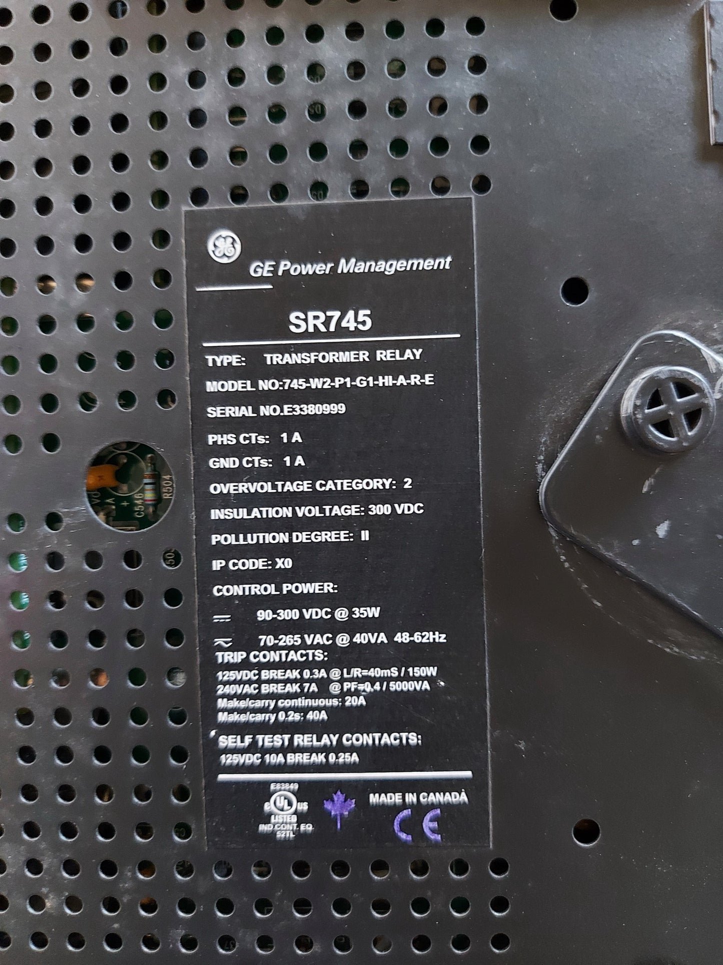 GE MULTILIN 745-W2-P1-G1-HI-A-R-E TRANSFORMER PROTECTION MANAGEMENT RELAY