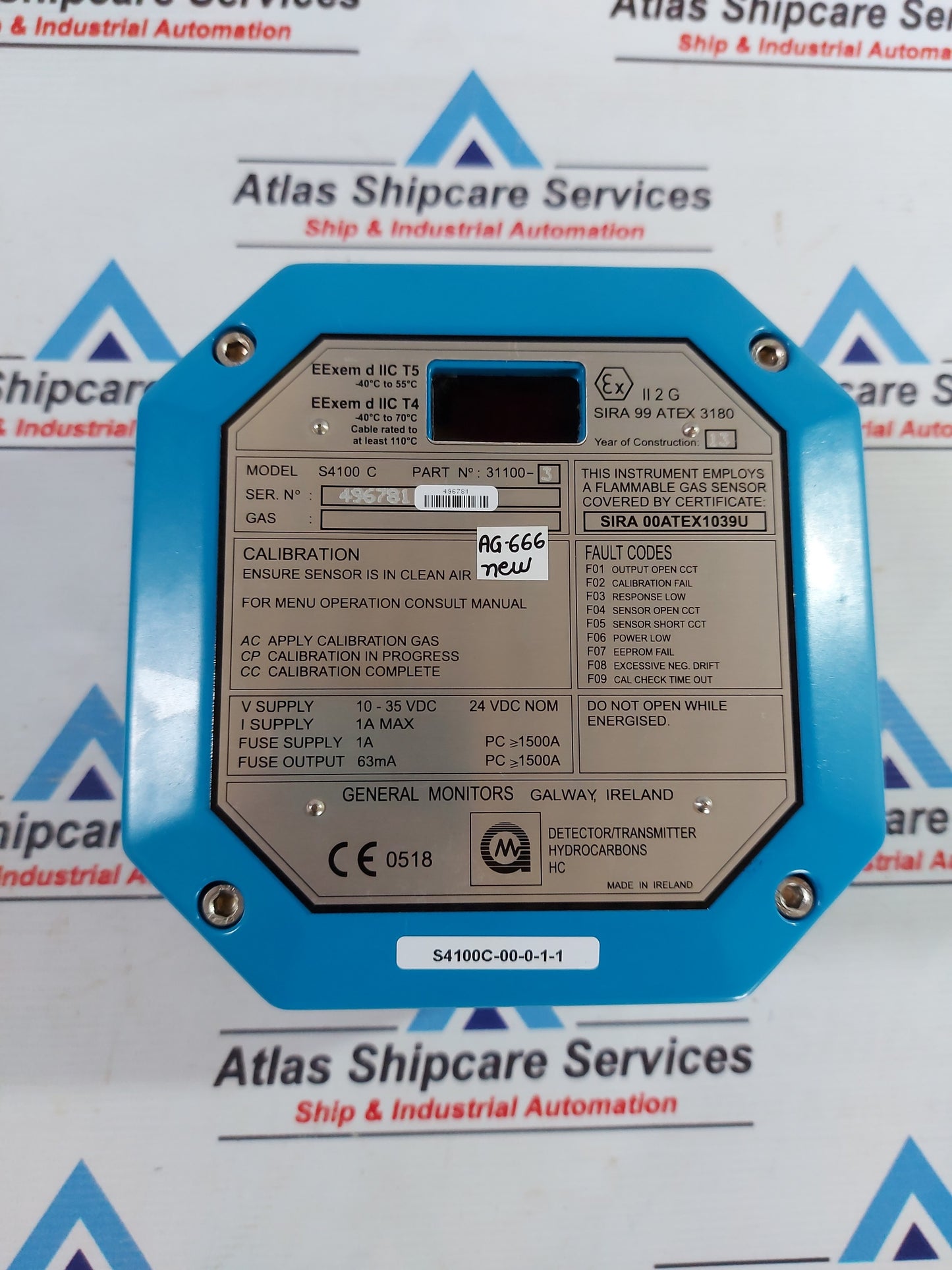 GENERAL MONITORS DETECTOR/TRANSMITTER S4100 C 31100-3 AG666