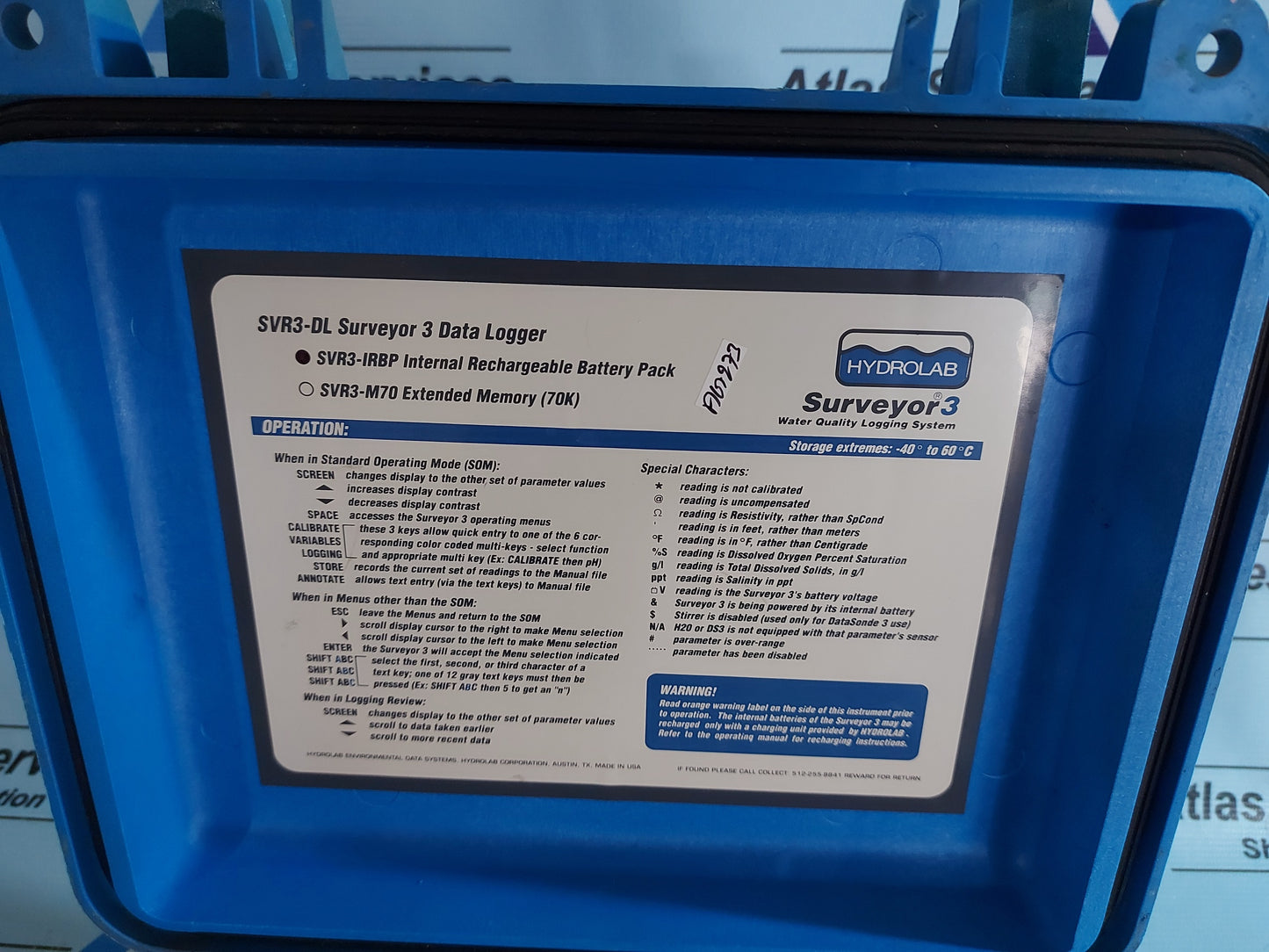 HYDROLAB SVR3-DL SURVEYOR 3 DATA LOGGER - WATER QUALITY LOGGING SYSTEM AG273