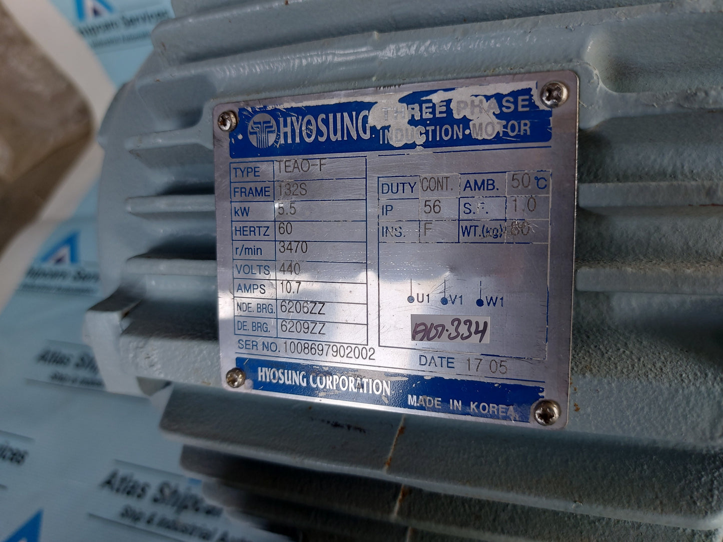 HYOSUNG TEAO-F THREE PHASE INDUCTION MOTOR AG334