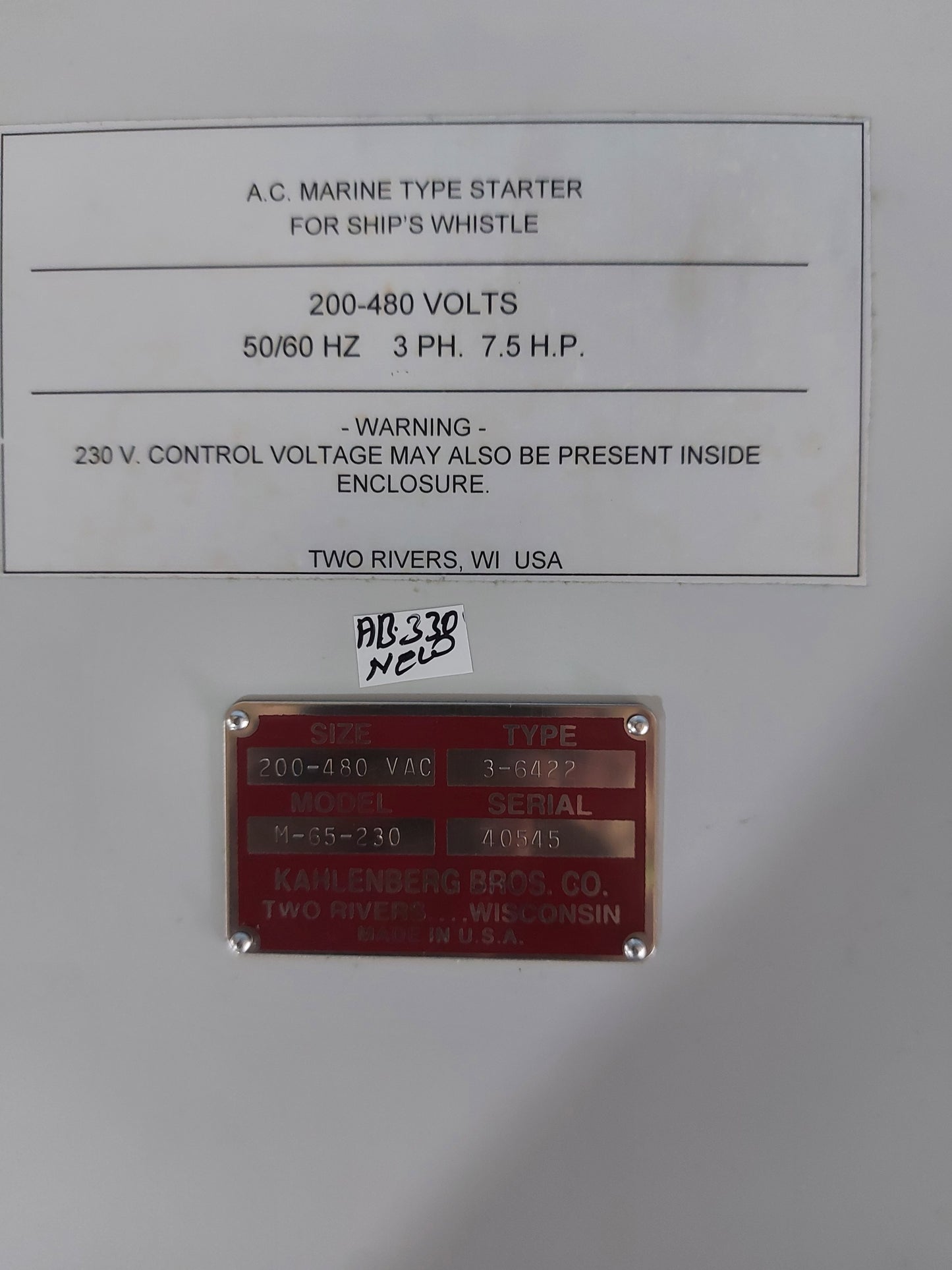 KAHLENBERG M-65-230 MOTOR STARTER