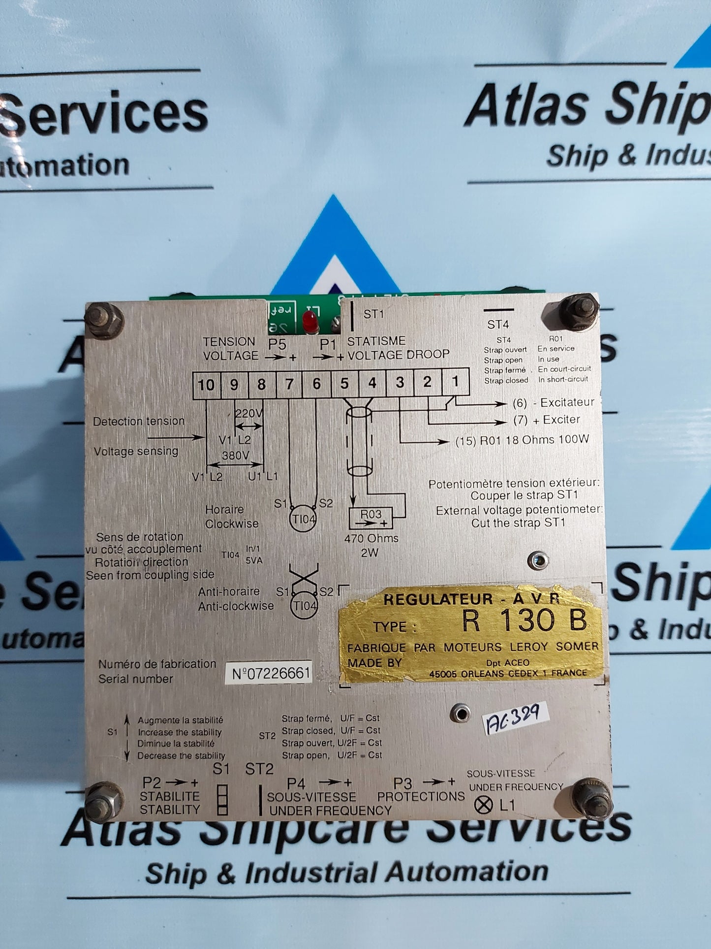 LEROY SOMER R 130 B AUTOMATIC VOLTAGE REGULATOR