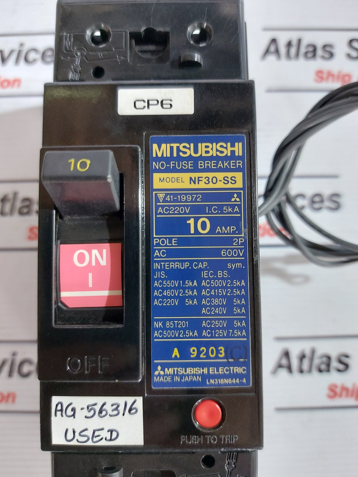 MITSUBISHI NF30-SS NO-FUSE BREAKER 10A 600VAC AG563