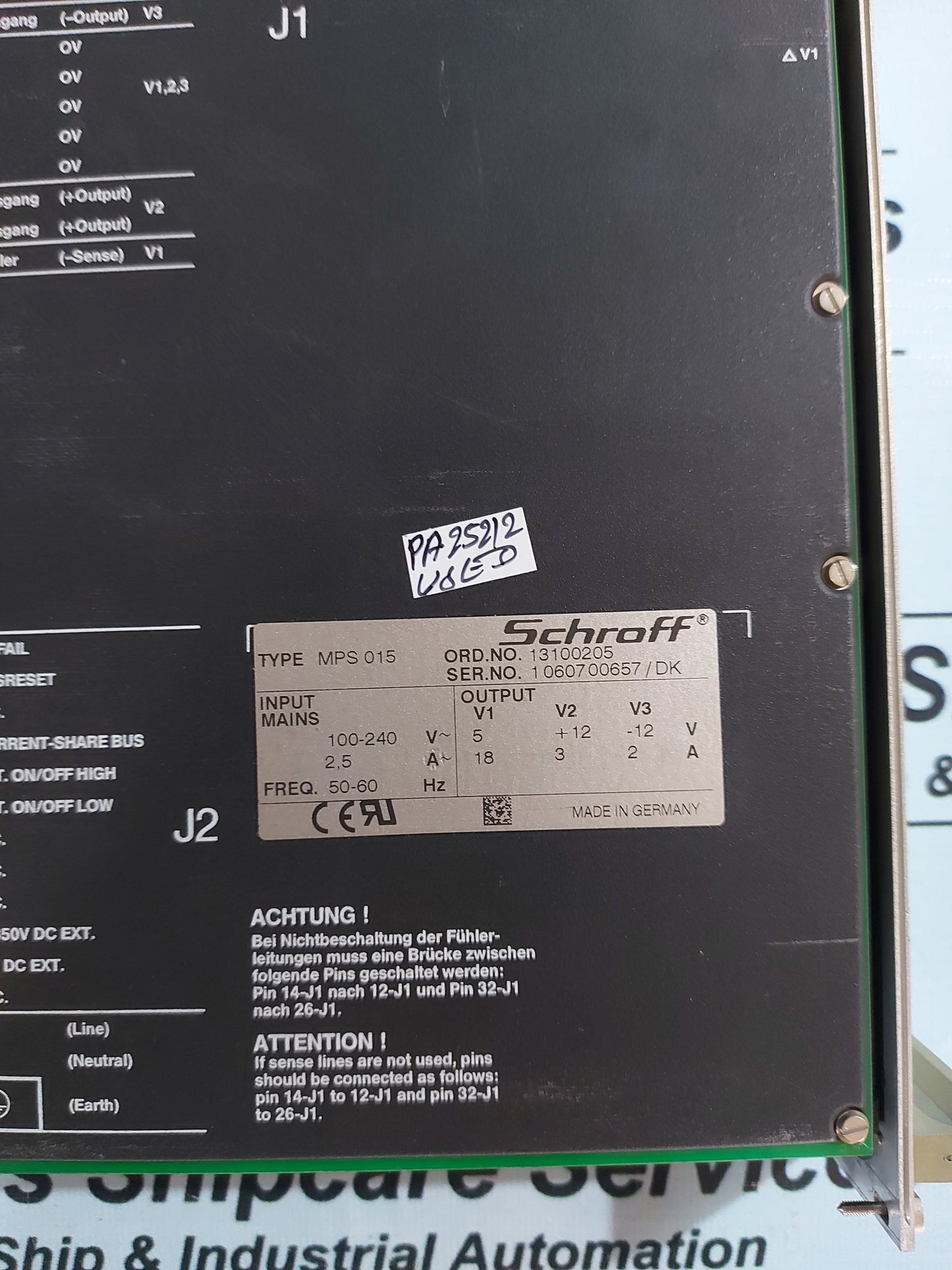 SCHROFF MPS 015 POWER SUPPLY 13100205