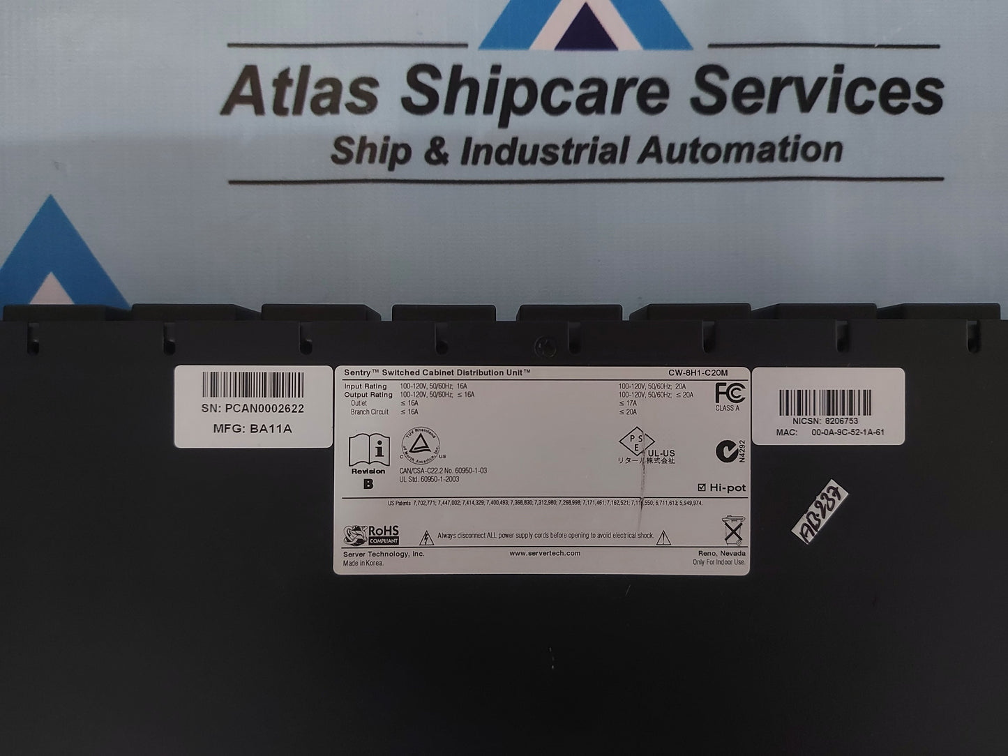 SERVER TECHNOLOGY CW-8H1-C20M SENTRY SWITCHED CABINET DISTRIBUTION UNIT