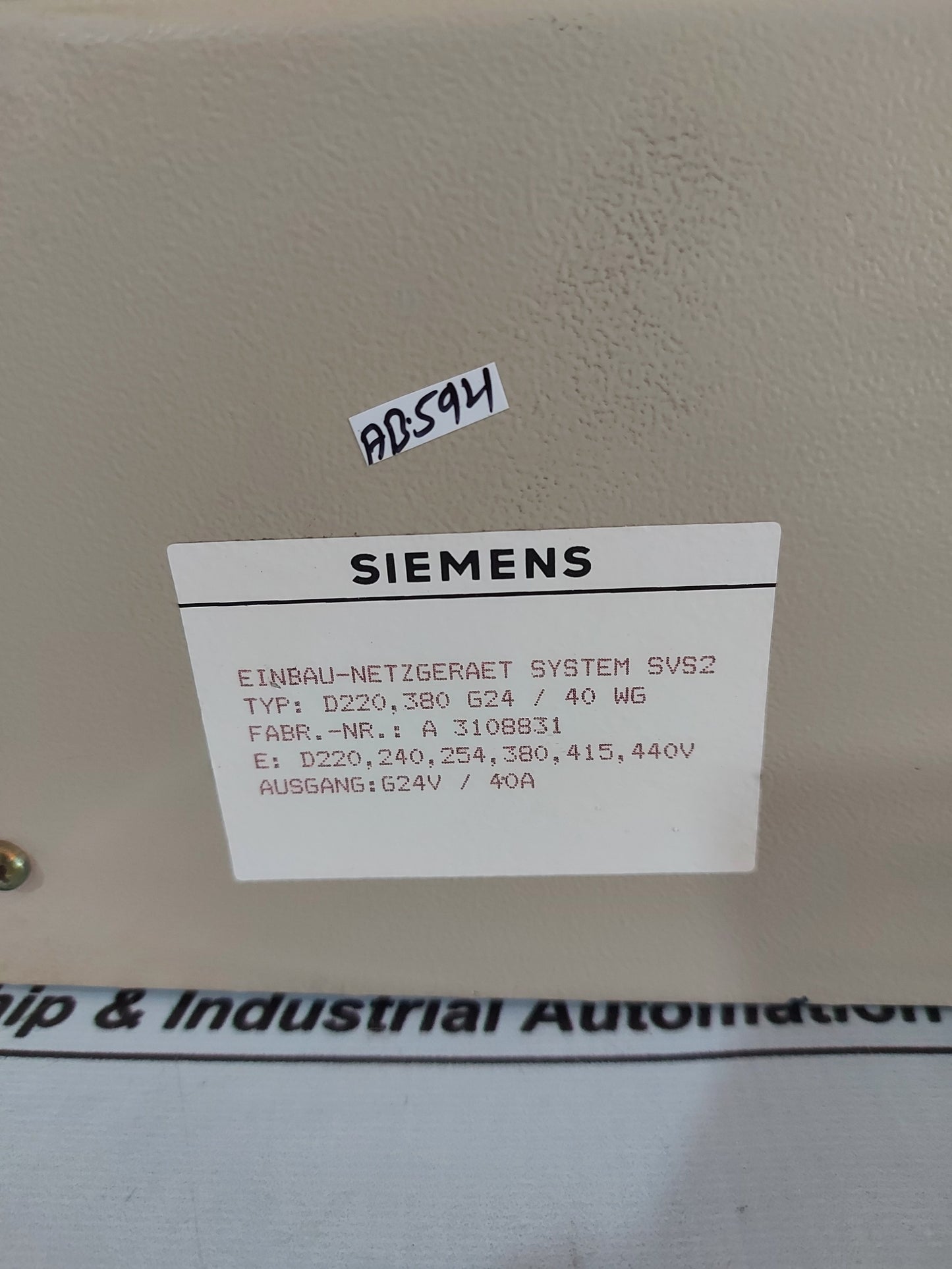 SIEMENS POWER SUPPLY MODULE D220,380 G24/40 WG 24V/40A