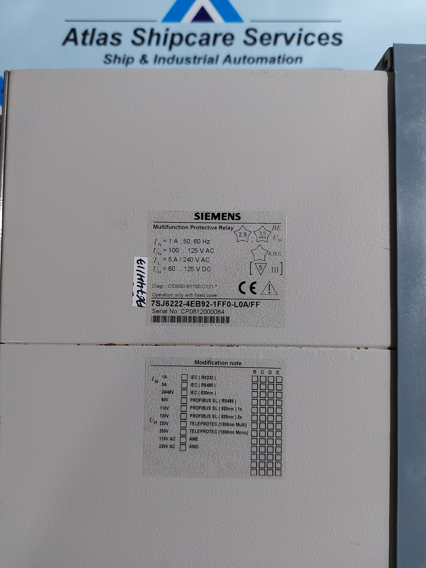 SIEMENS SIPROTEC 7SJ62 MULTIFUNCTION PROTECTIVE RELAY 7SJ6222-4EB92-1FF0-L0A/FF