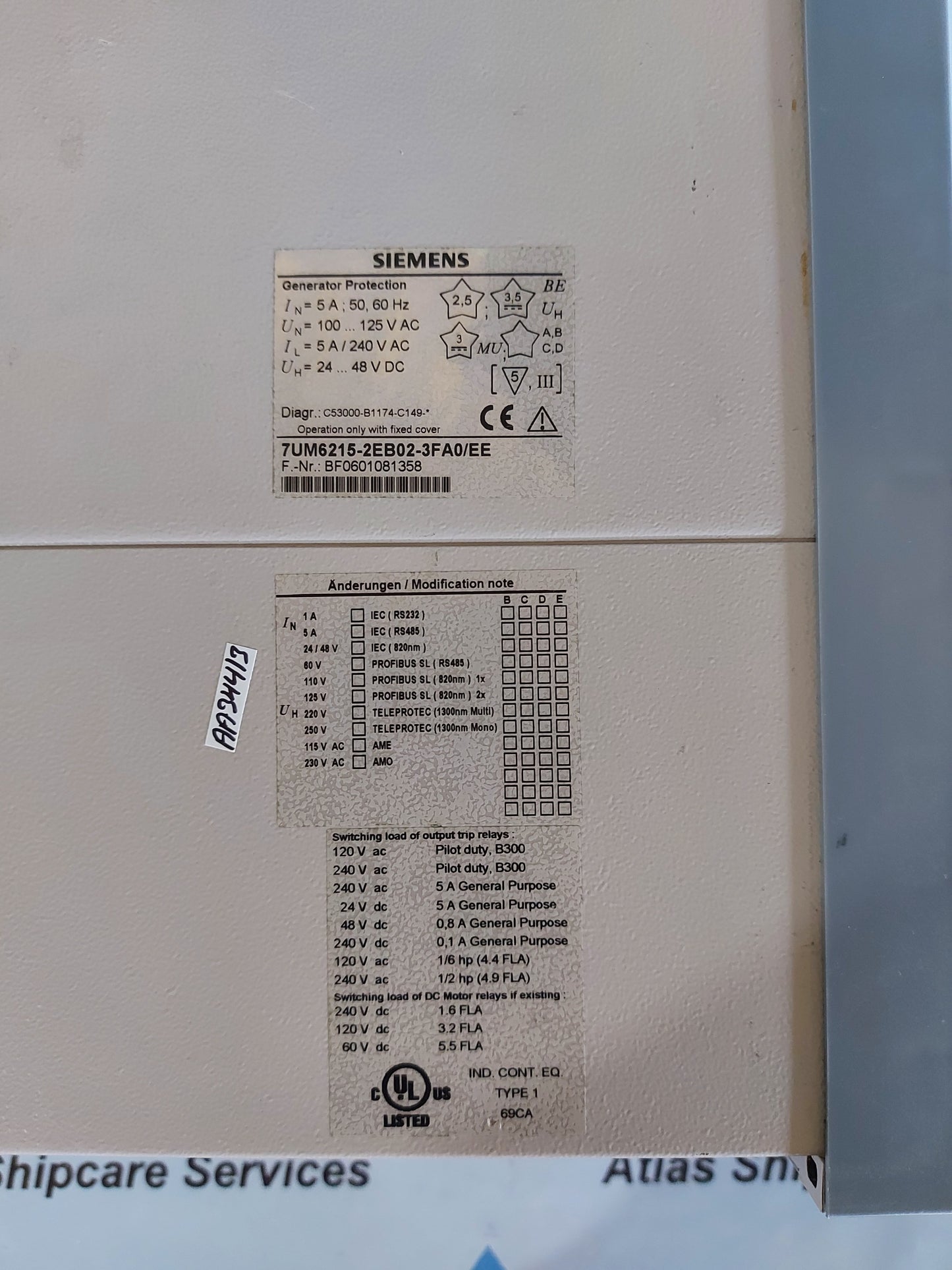 SIEMENS SIPROTEC 7UM62 MOTOR AND GENERATOR PROTECTION RELAY