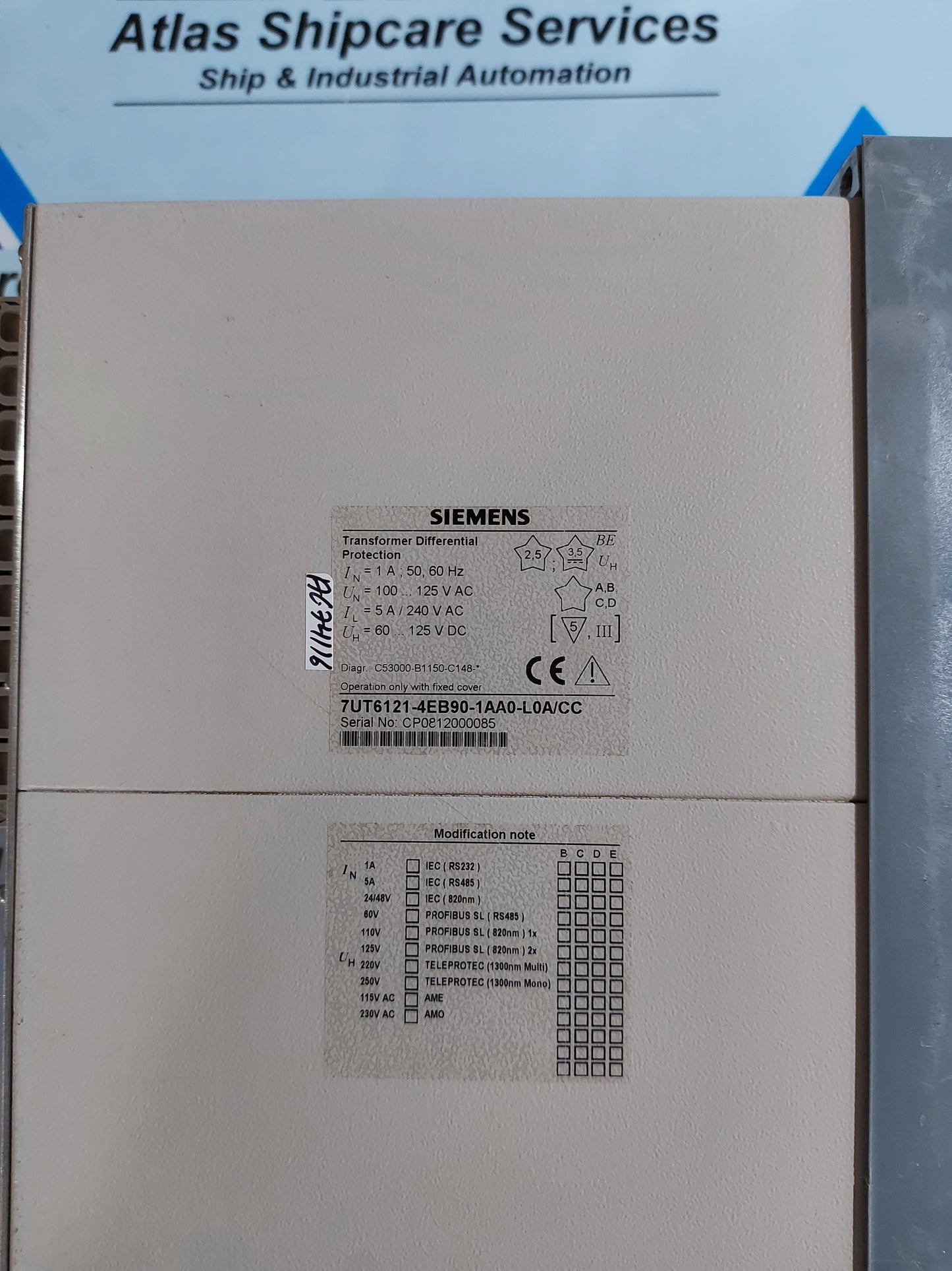 SIEMENS SIPROTEC 7UT61 TRAMSFORMER DIFFERENTIAL PROTECTION 7UT6121-4EB90-1AA0-L0A/CC