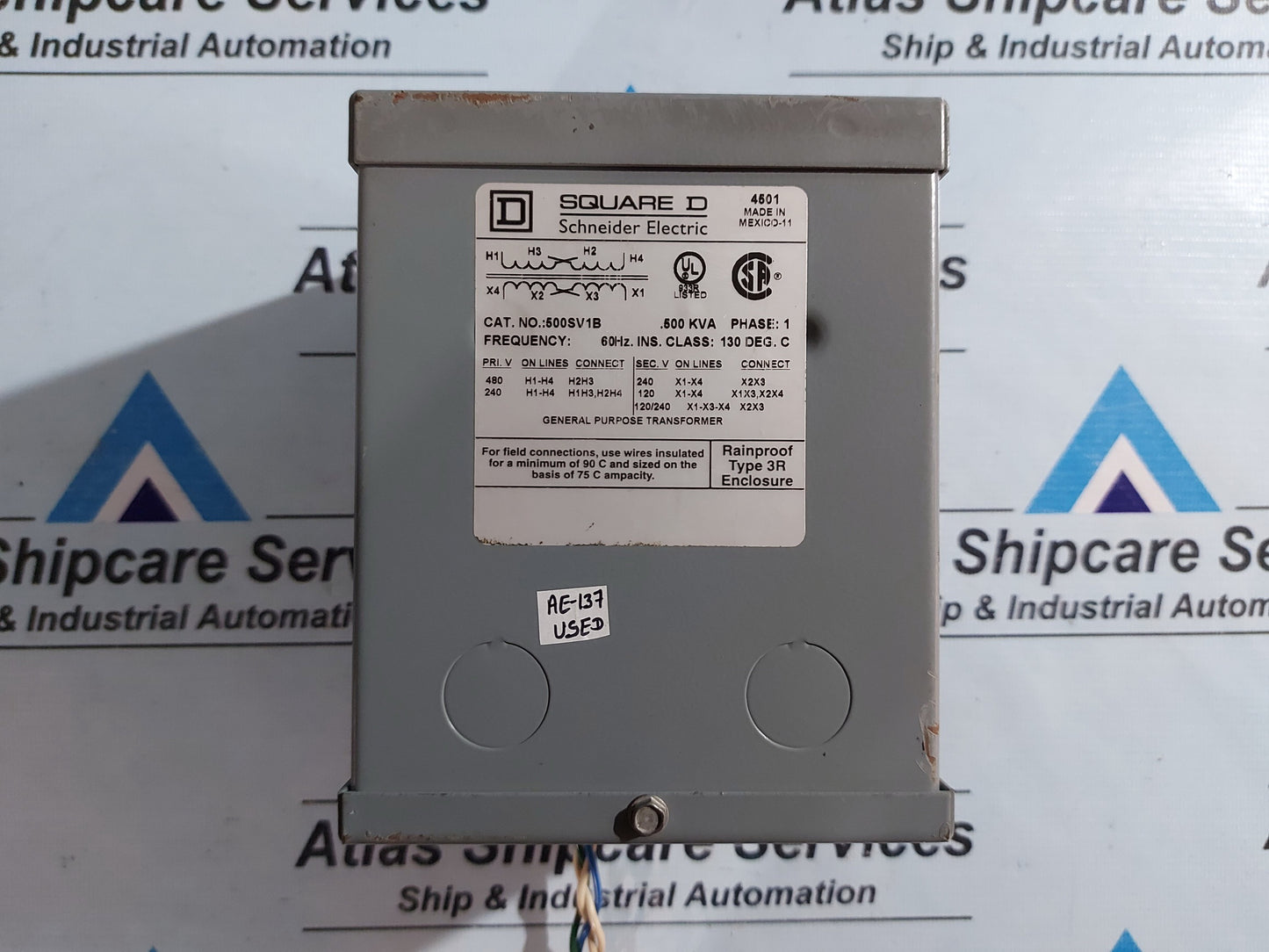 SQUARE D SCHNEIDER ELECTRIC 500SV1B GENERAL PURPOSE TRANSFORMER