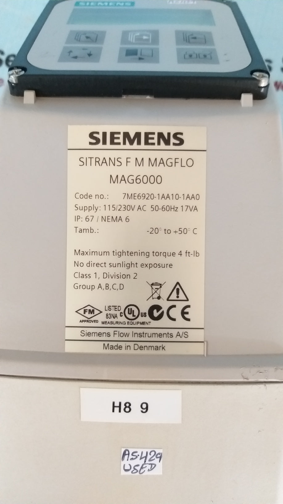 Siemens MAG 6000 Transmitter SITRANS F M Flow Meter 7ME6920-1AA10-1AA0