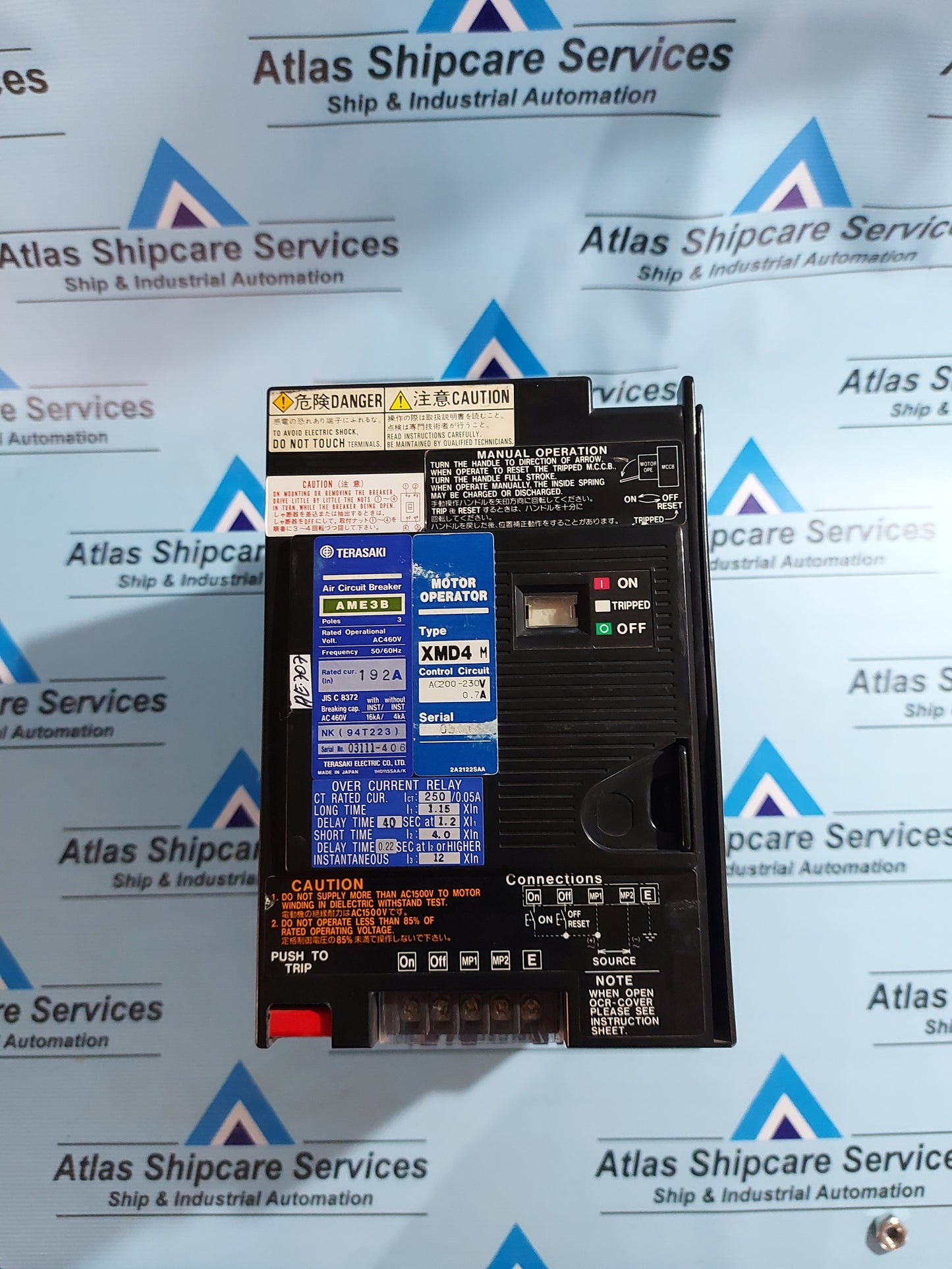 TERASAKI AIR CIRCUIT BREAKERS AME3B IN 192A MOTOR OPERATOR TYPE XMD4M AC200-230V