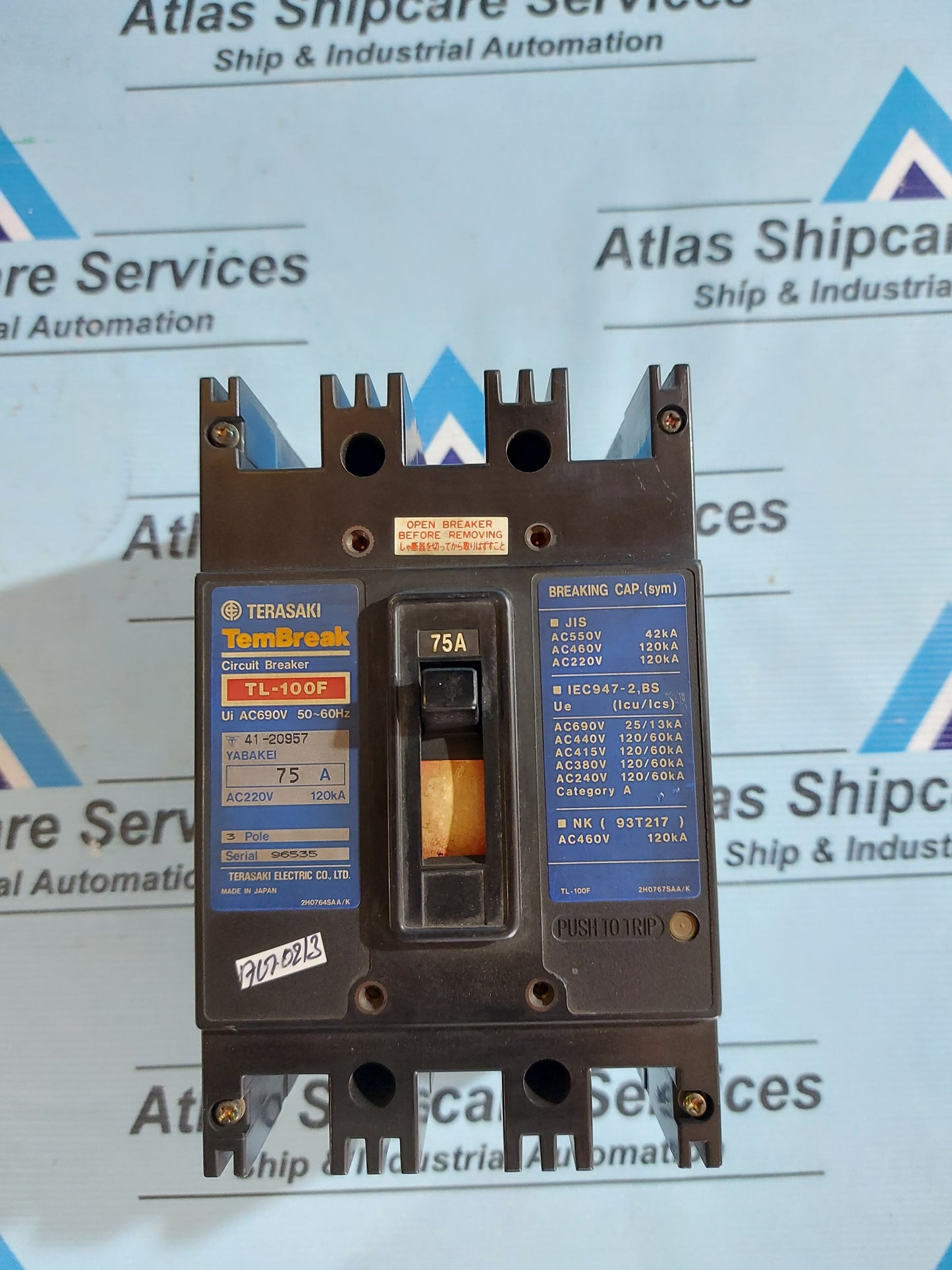 TERASAKI TL-100F TEMBREAK MOLDED CASE CIRCUIT BREAKER 3 POLE AC690V 50~60Hz AG02