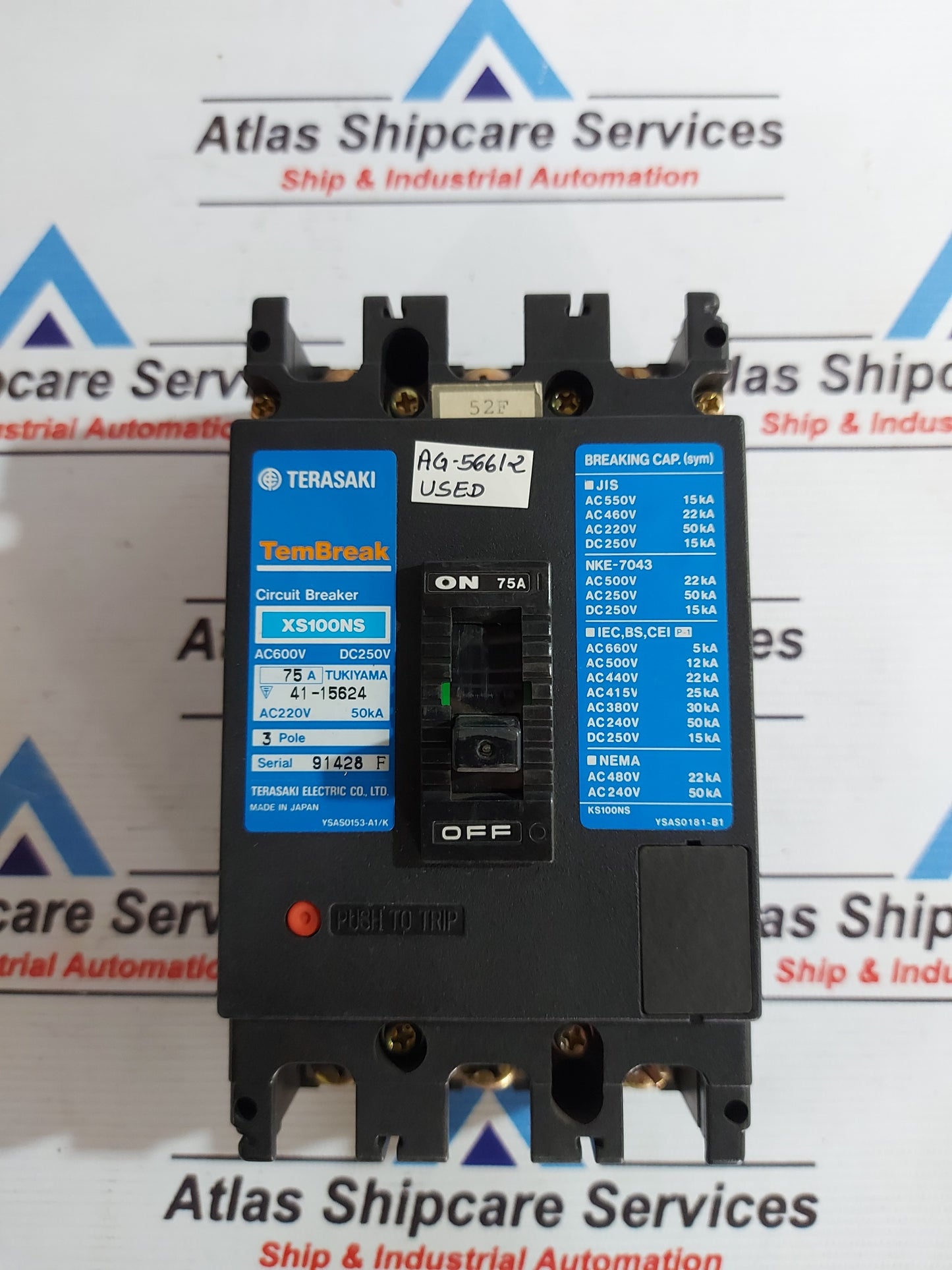 TERASAKI XS100NS TEMBREAK CIRCUIT BREAKER 75A AG566